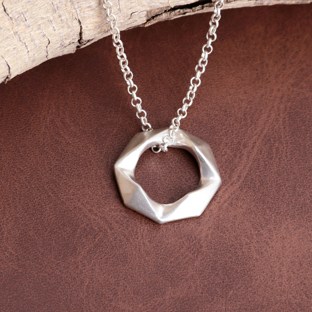925 Sterling Silver Geometric Faceted Hexagon Pendant Exuding Modern Minimalist Edge