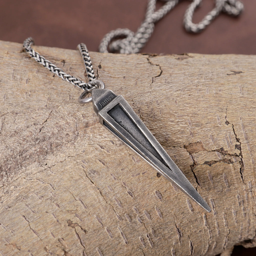 925 Sterling Silver Engravable Spearhead Pendant Embodying Bold Modern Precision