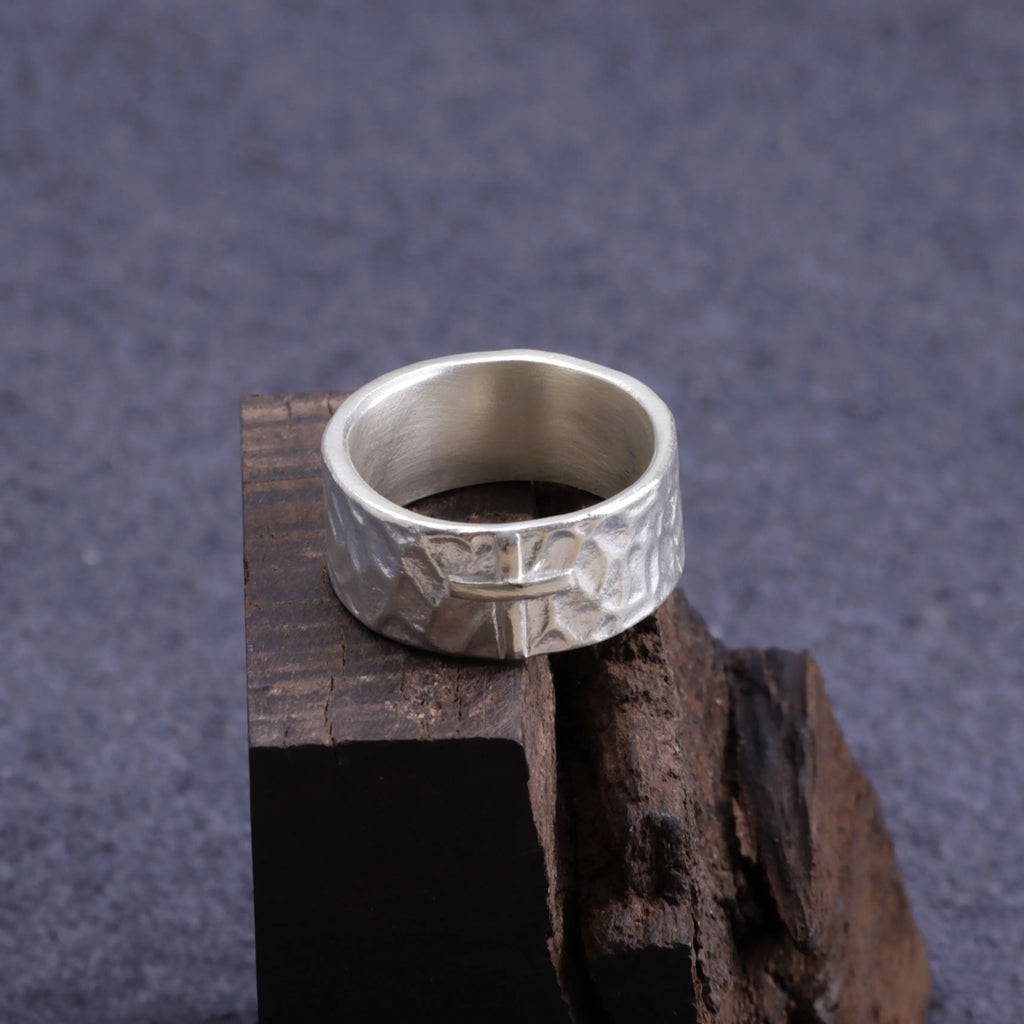 925 Sterling Silver Hammered Cross Matching Couple Rings, Custom Engraved Textured Wedding Bands for Him & Her, Promise Ring