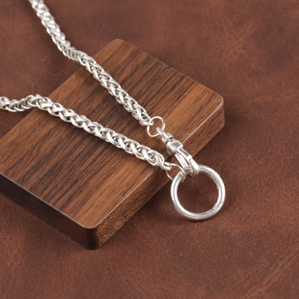 Unisex 925 Sterling Slver Wheat Chain Necklace with Spring Clasp-Pendant Holder