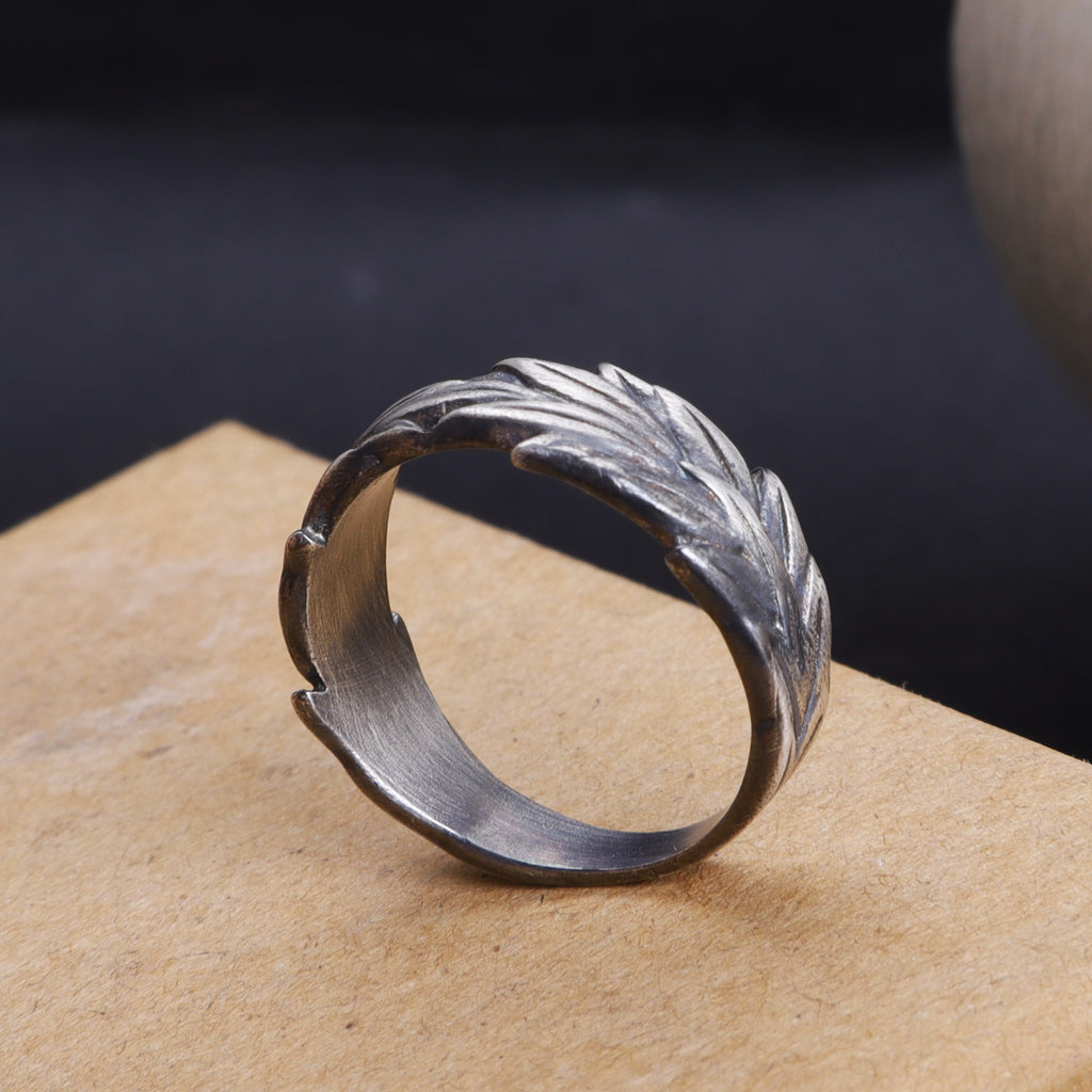 Vintage Oxidized Silver Olive Leaf Ring-Custom Gift for Him