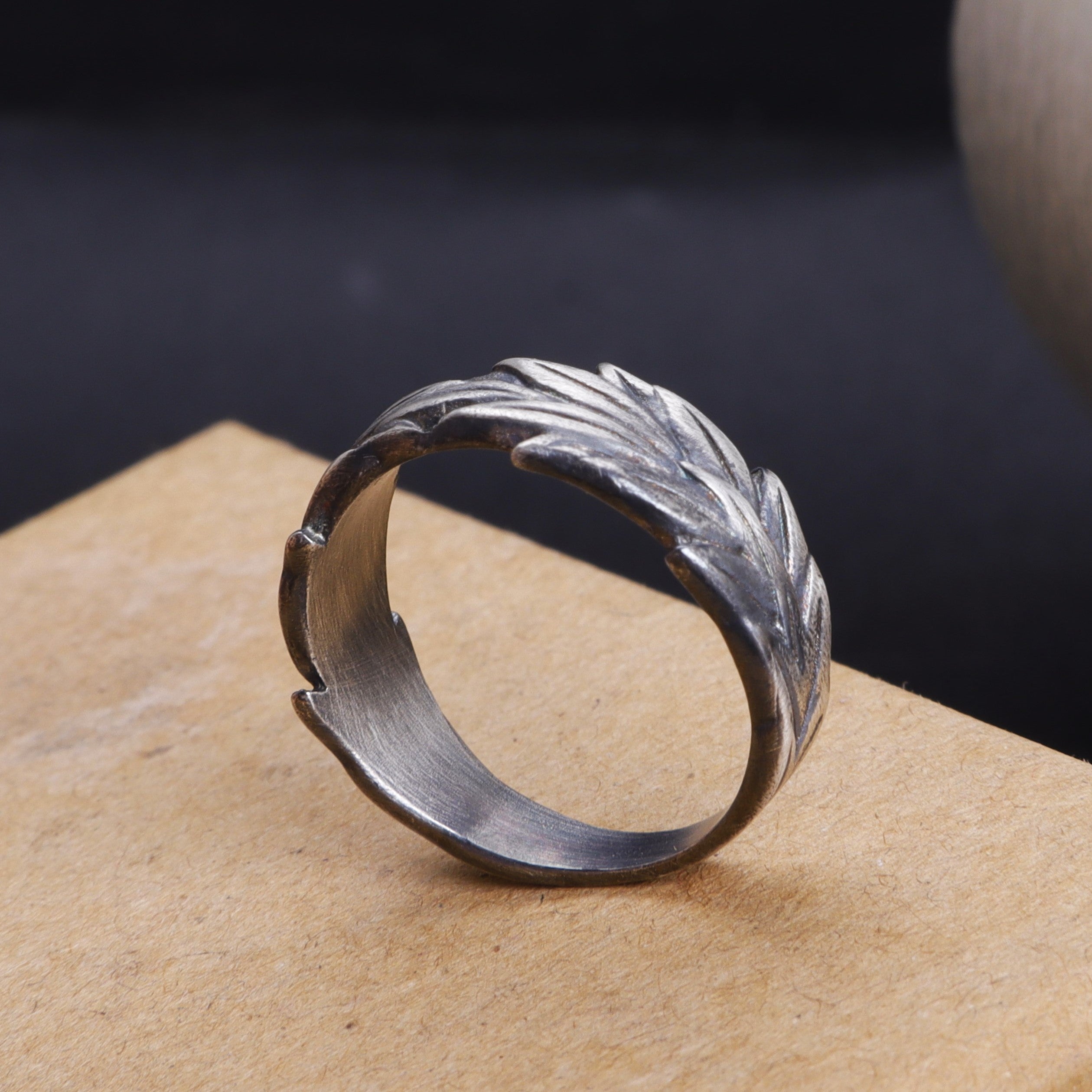 Vintage Oxidized Silver Olive Leaf Ring-Custom Gift for Him