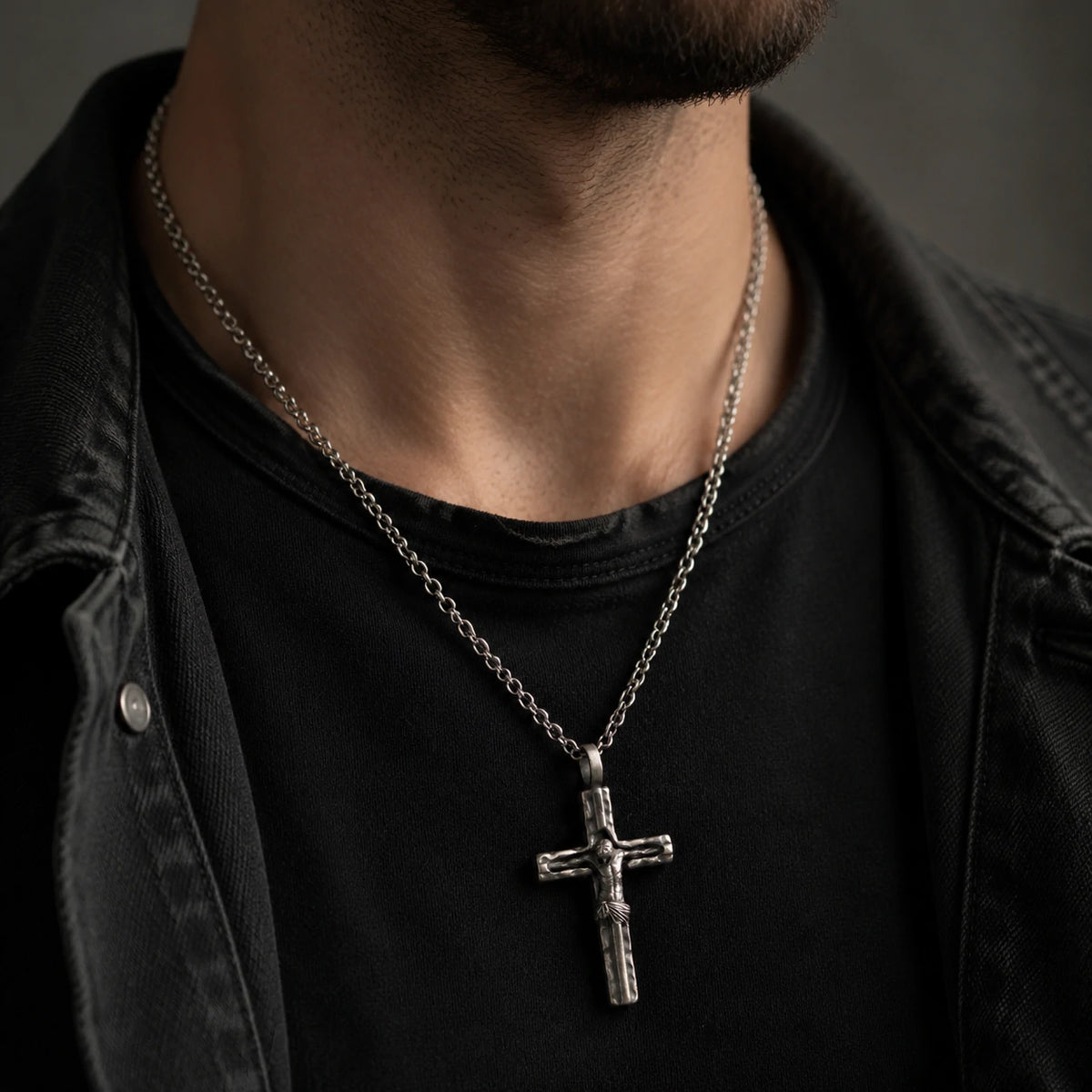 Sacred Jesus Crucifix Pendant, Engravable Solid 925 Sterling Silver Christian Faith Cross Necklace