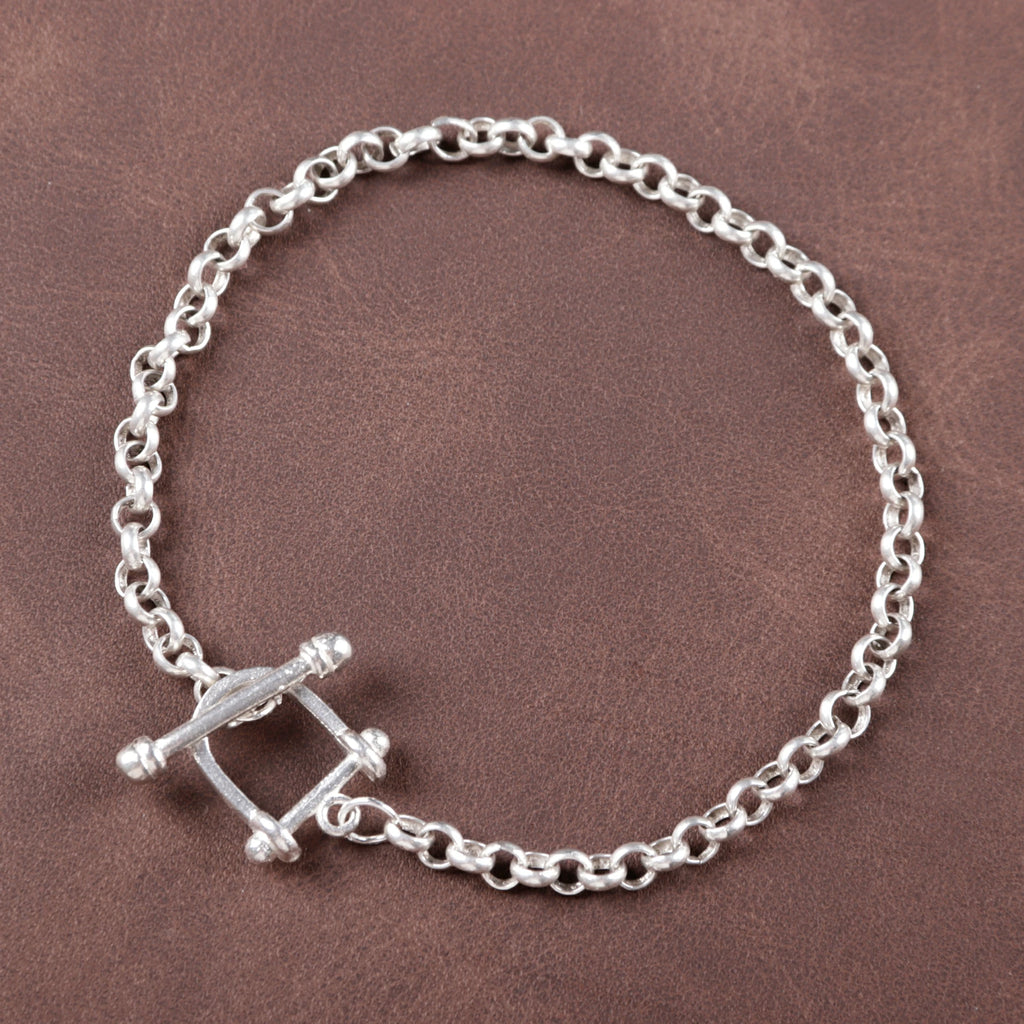 925 Sterling Silver Shackle Clasp Rolo Chain Durable Bracelet Gift for Him Her