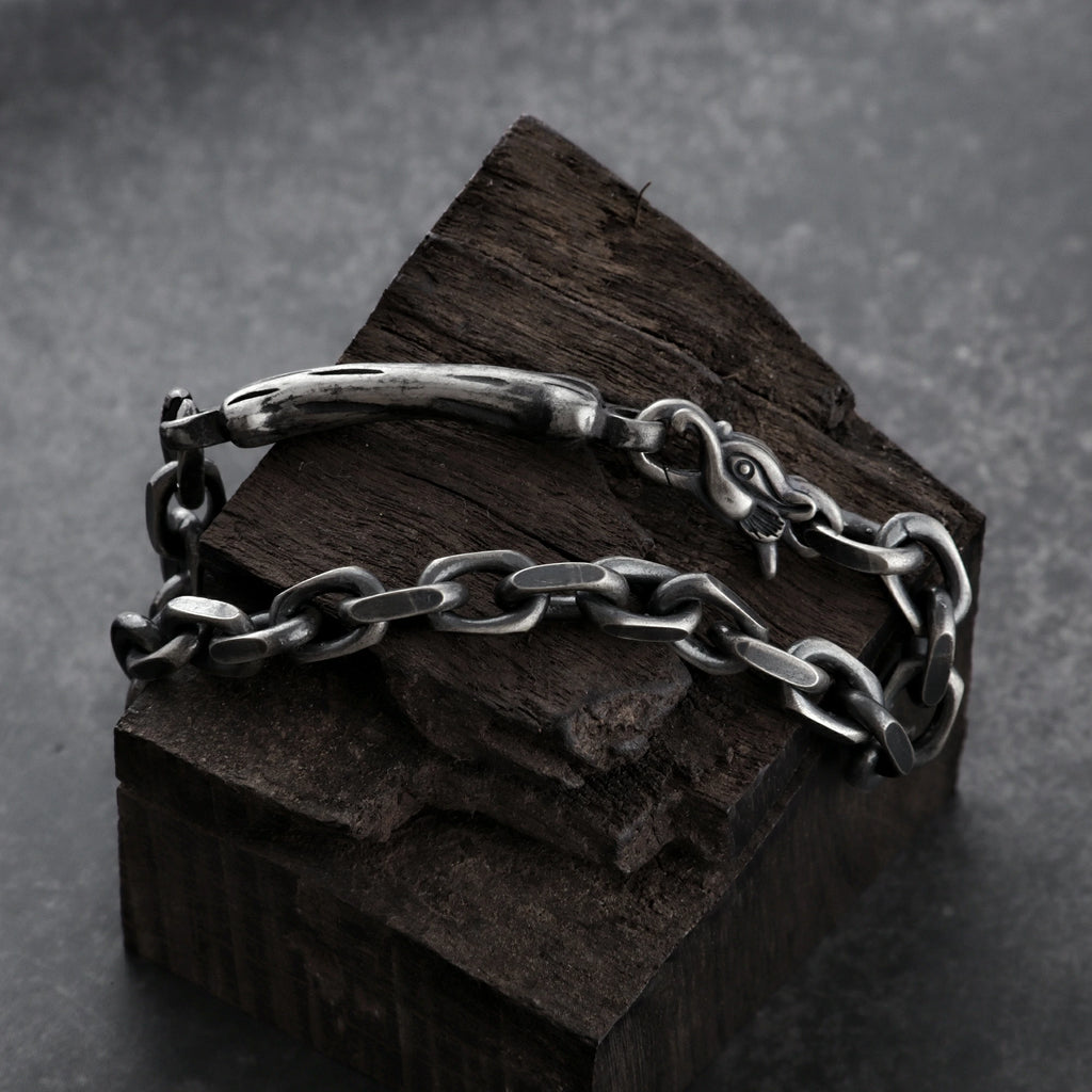 Dragon Skeleton Chain Bracelet, 925 Sterling Silver Beast Bone Link Cable Wristband