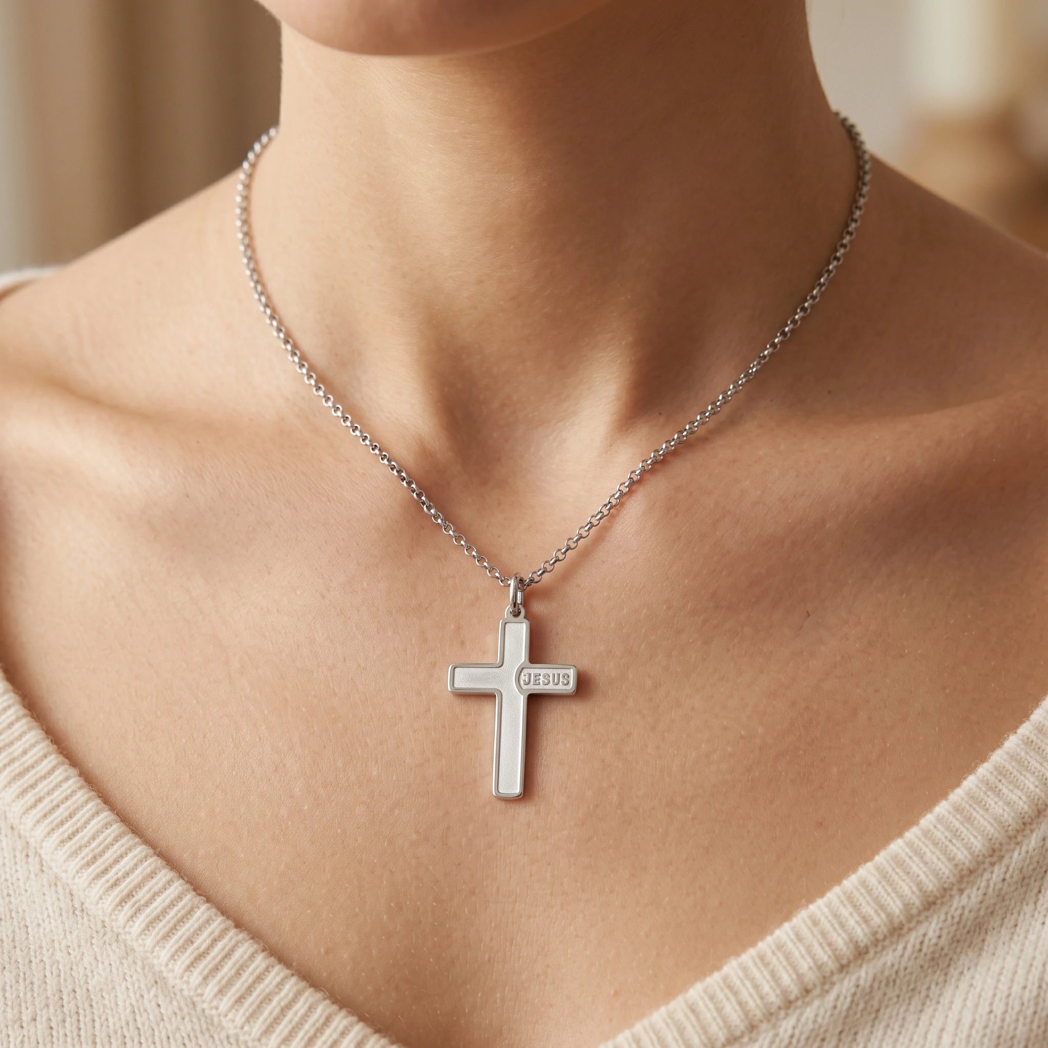 925 Sterling Silver Jesus Name Cross Durable Custom Engravable Pendant Necklace