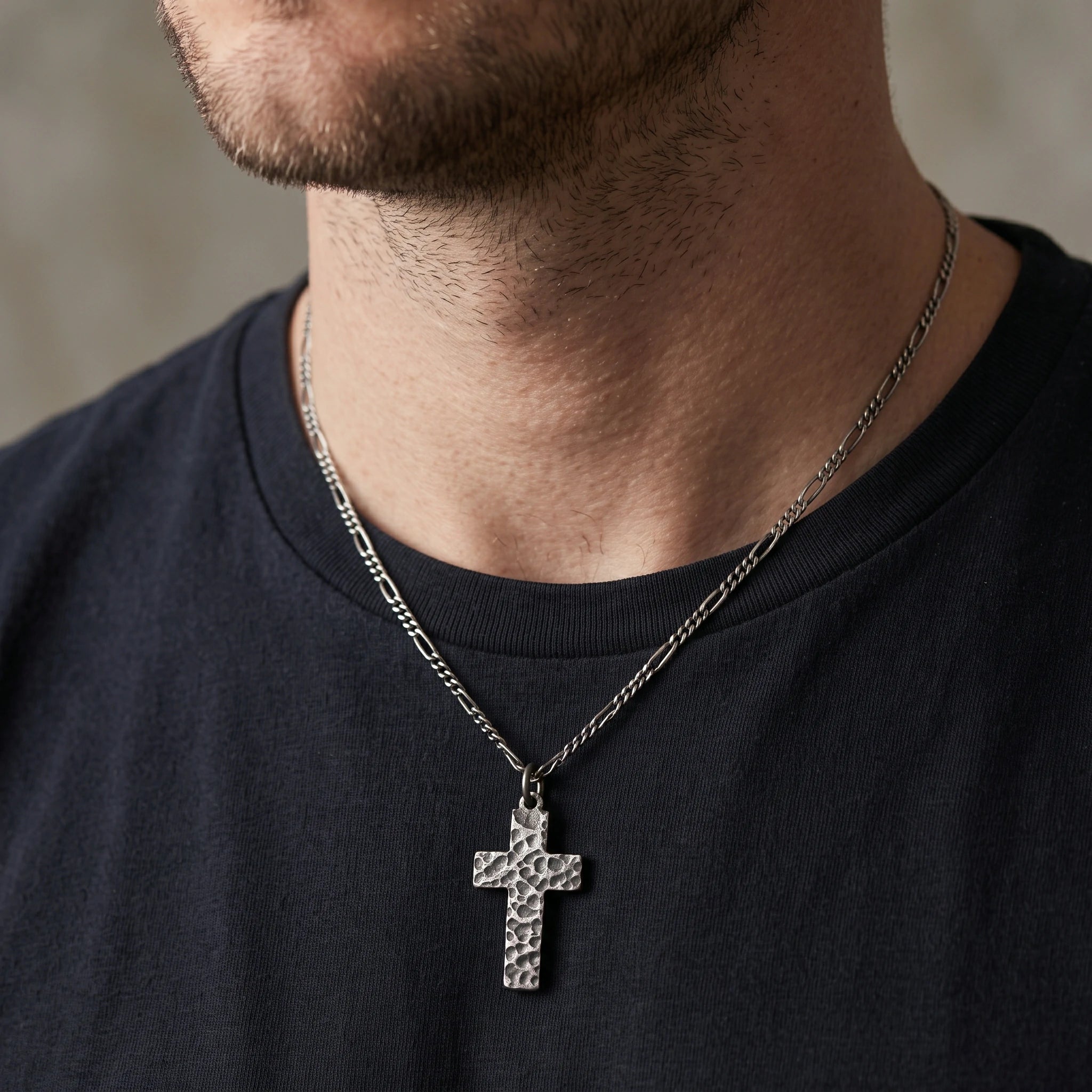 925 Sterling Silver Hammered Holy Cross Durable Custom Engravable Faith Pendant Necklace