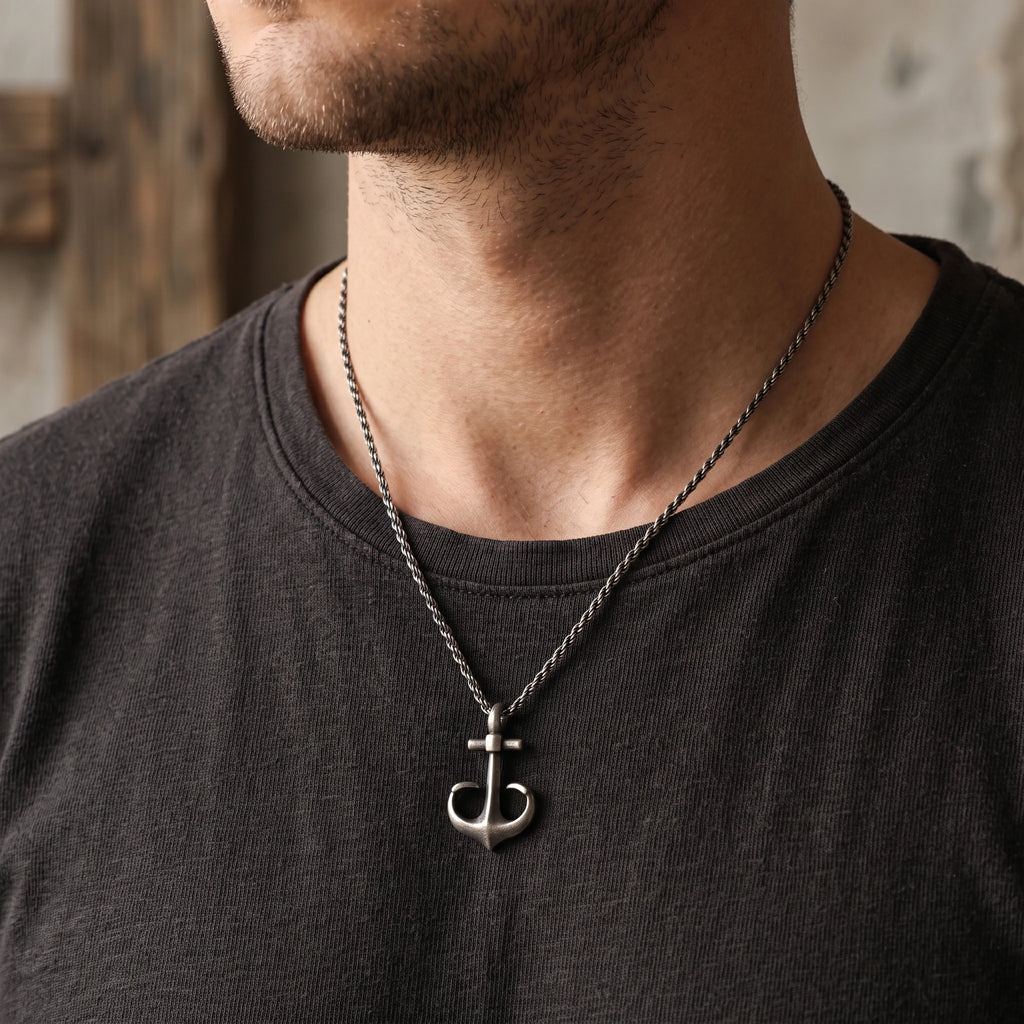 925 Sterling Silver Anchor Necklace, Vintage Nautical Talisman Pendant for Hope & Strength