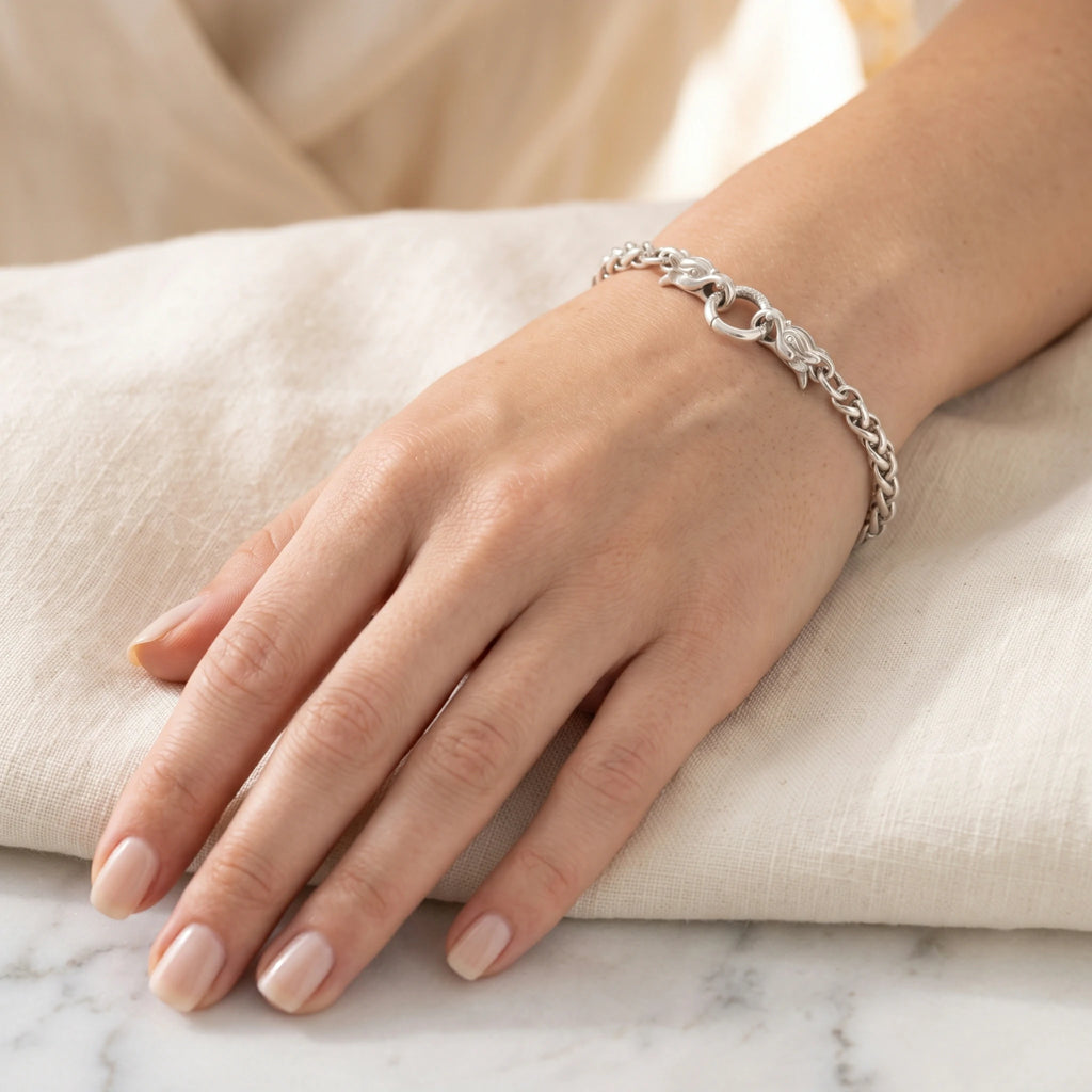 925 Sterling Silver Dragon Head Chopin Chain Durable Bracelet Gift for Him Her