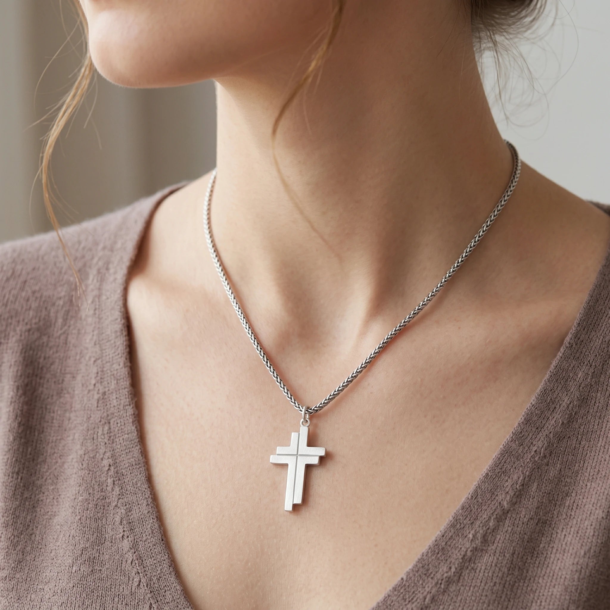 Custom 925 Sterling Silver Layered Cross Pendant for Spiritual Fortitude & Divine Light