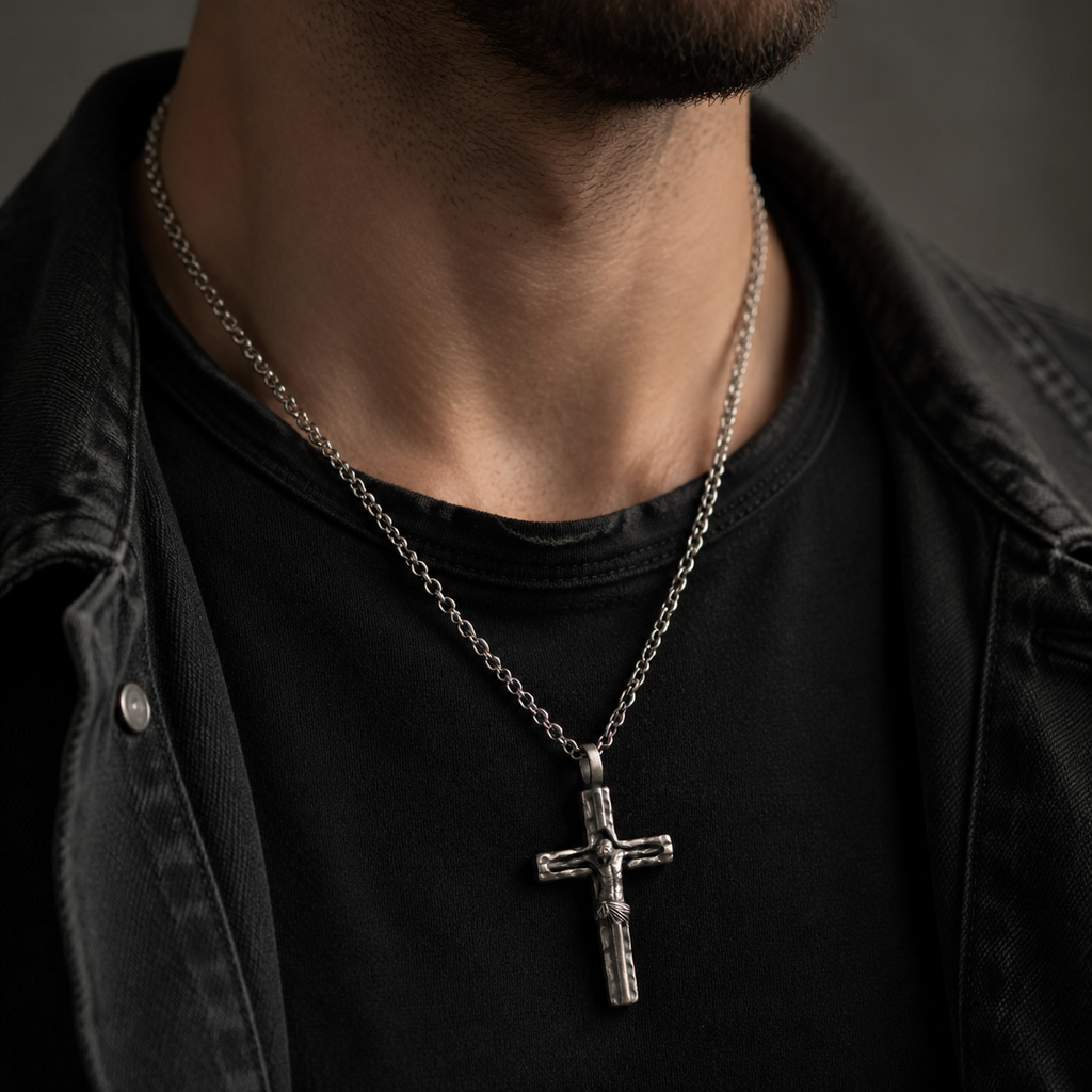Sacred Jesus Crucifix Pendant, Engravable Solid 925 Sterling Silver Christian Faith Cross Necklace