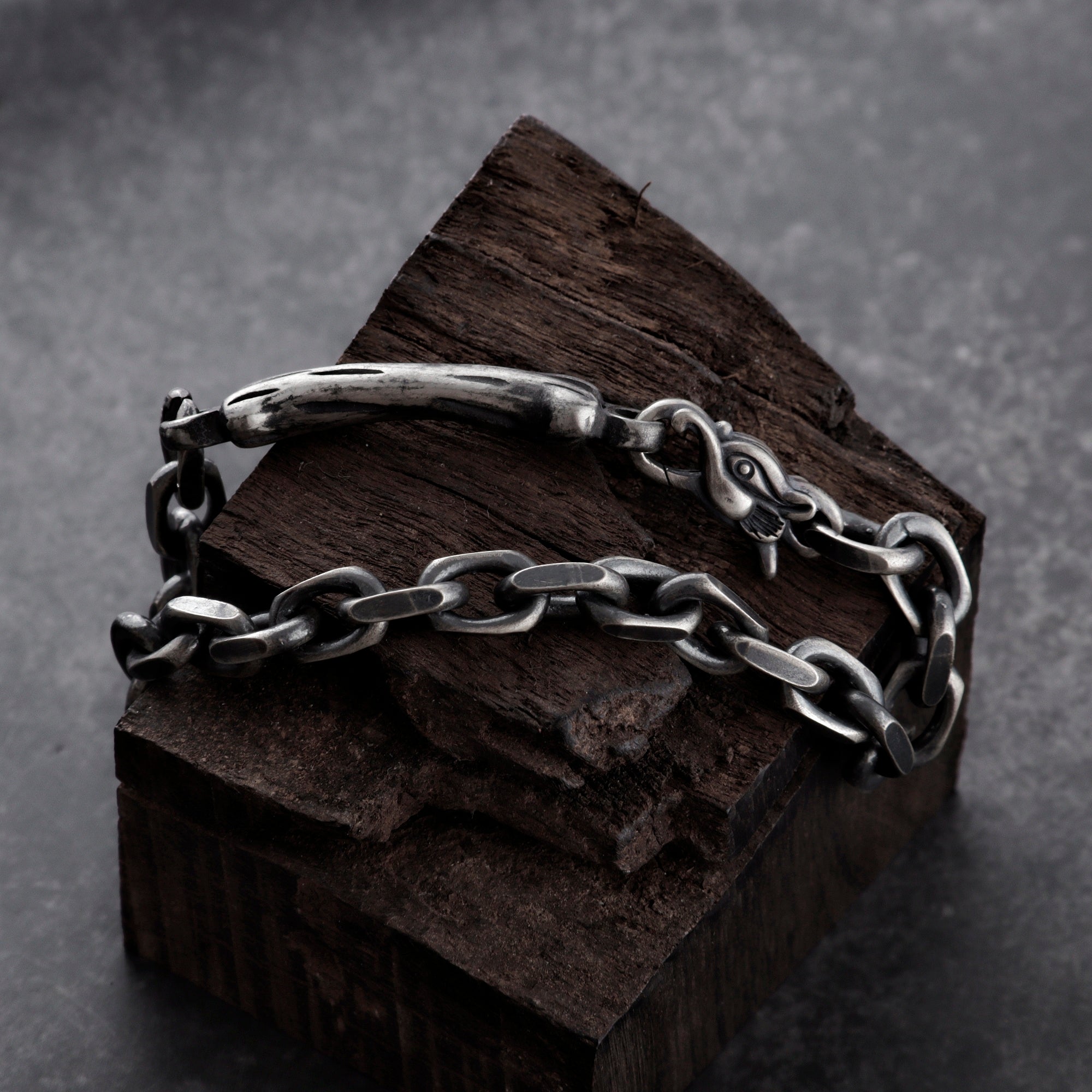 Dragon Skeleton Chain Bracelet, 925 Sterling Silver Beast Bone Link Cable Wristband
