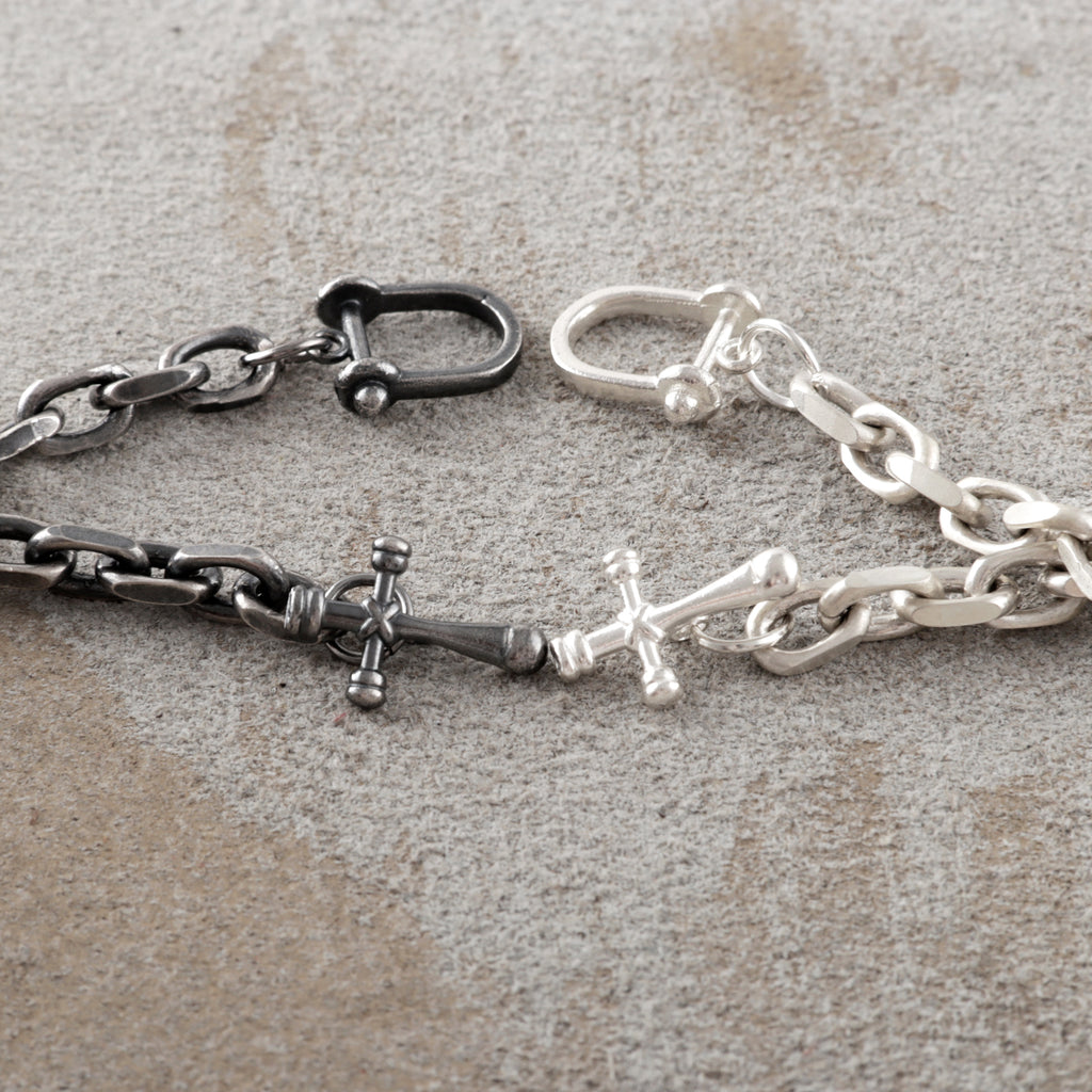 925 Sterling Silver Horseshoe Shackle Crucifix Bar Durable Link Chain Bracelet