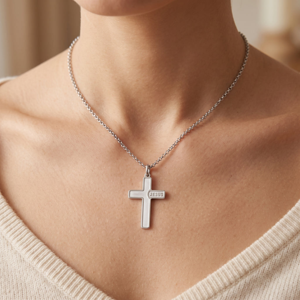 925 Sterling Silver Jesus Name Cross Durable Custom Engravable Pendant Necklace