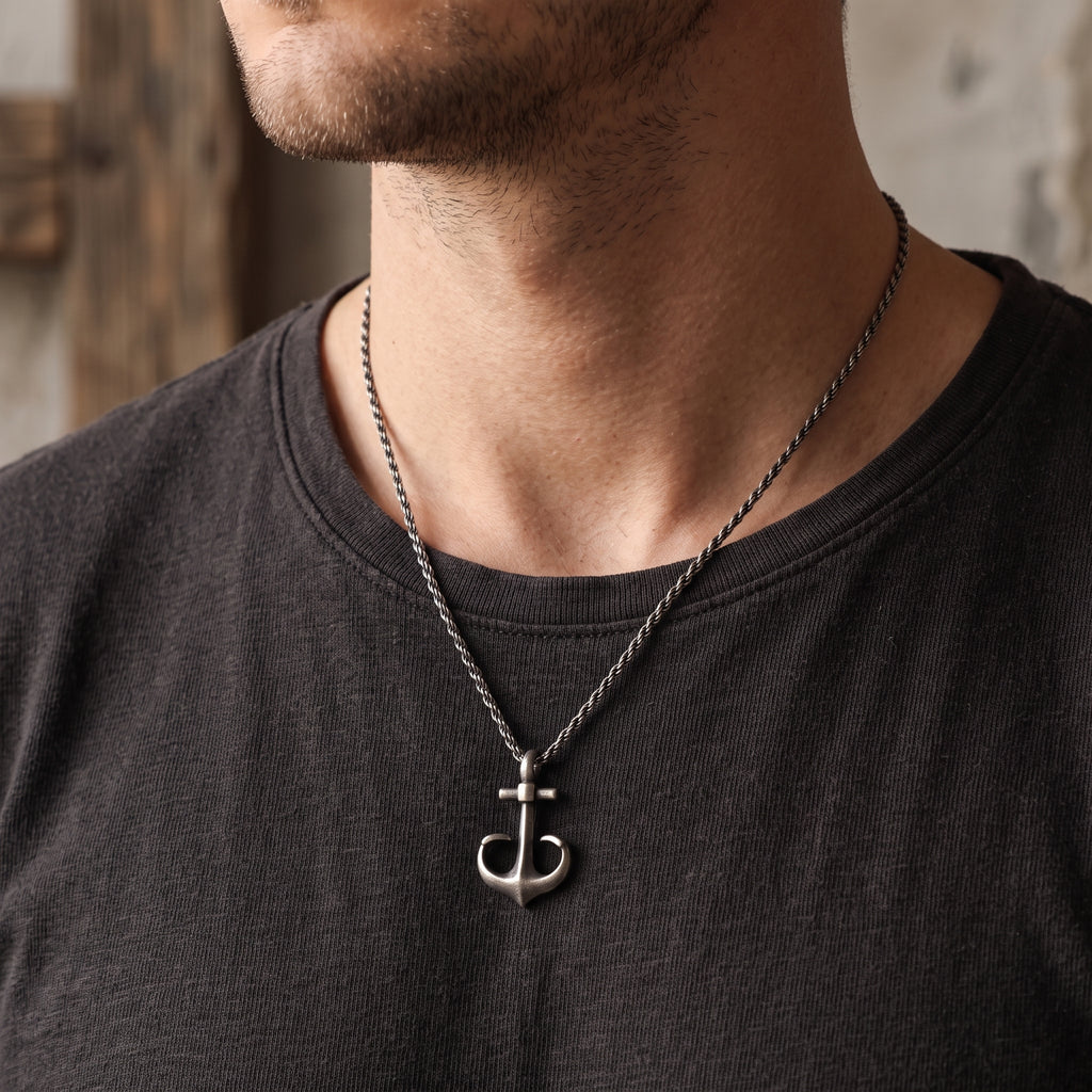 925 sterling silver anchor necklace, vintage nautical talisman pendant for hope & strength