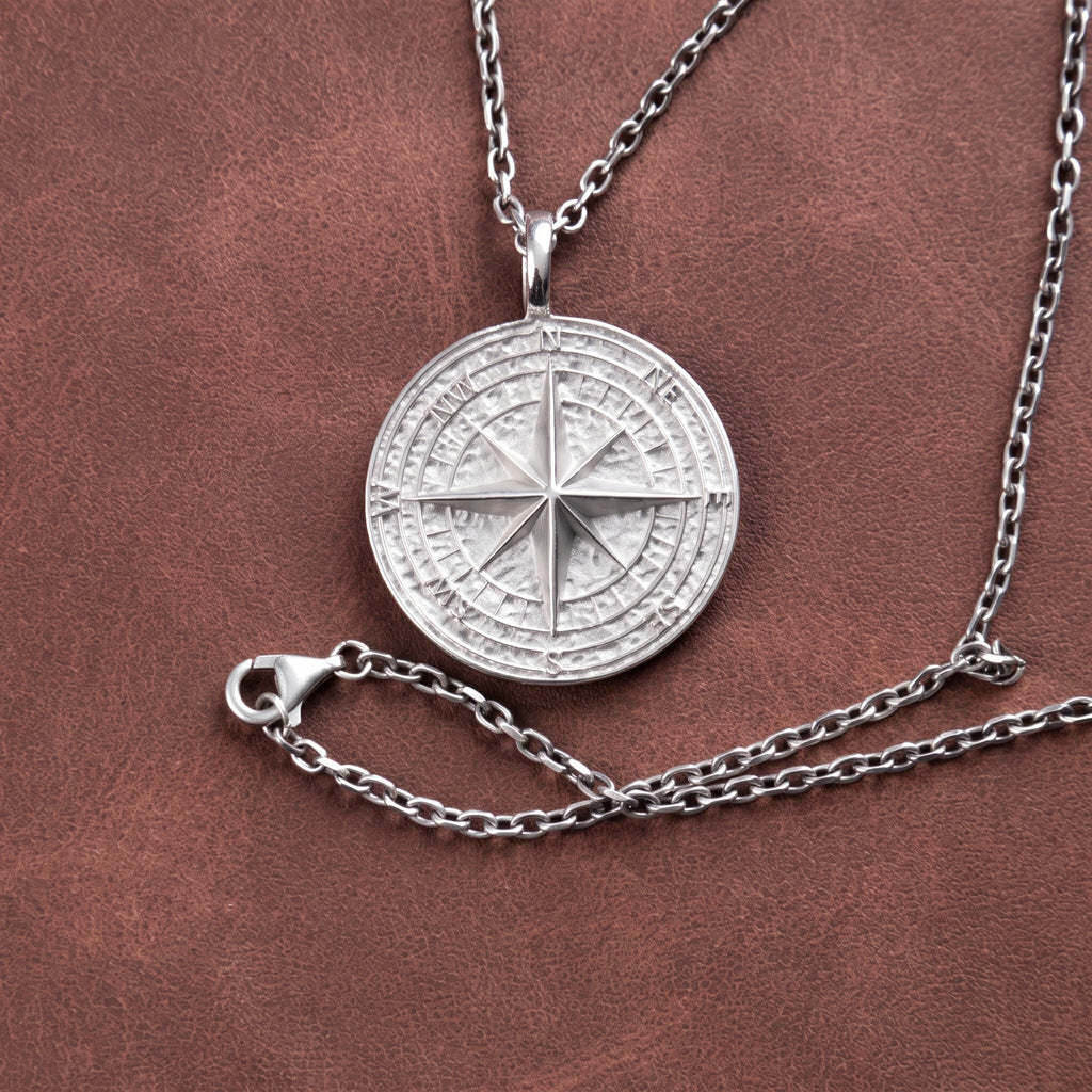Vintage 925 Sterling Silver Compass Pendant Necklace for Guidance & Adventure