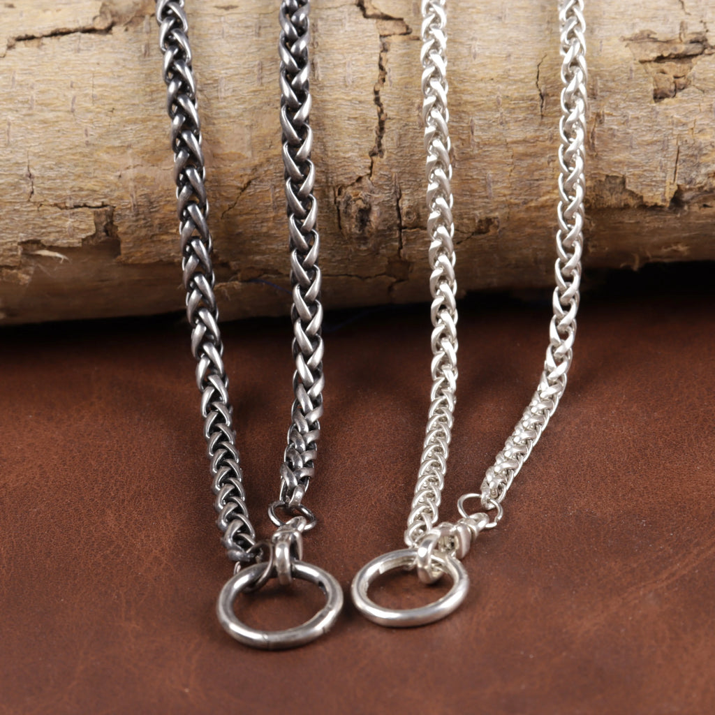 Unisex 925 Sterling Slver Wheat Chain Necklace with Spring Clasp-Pendant Holder
