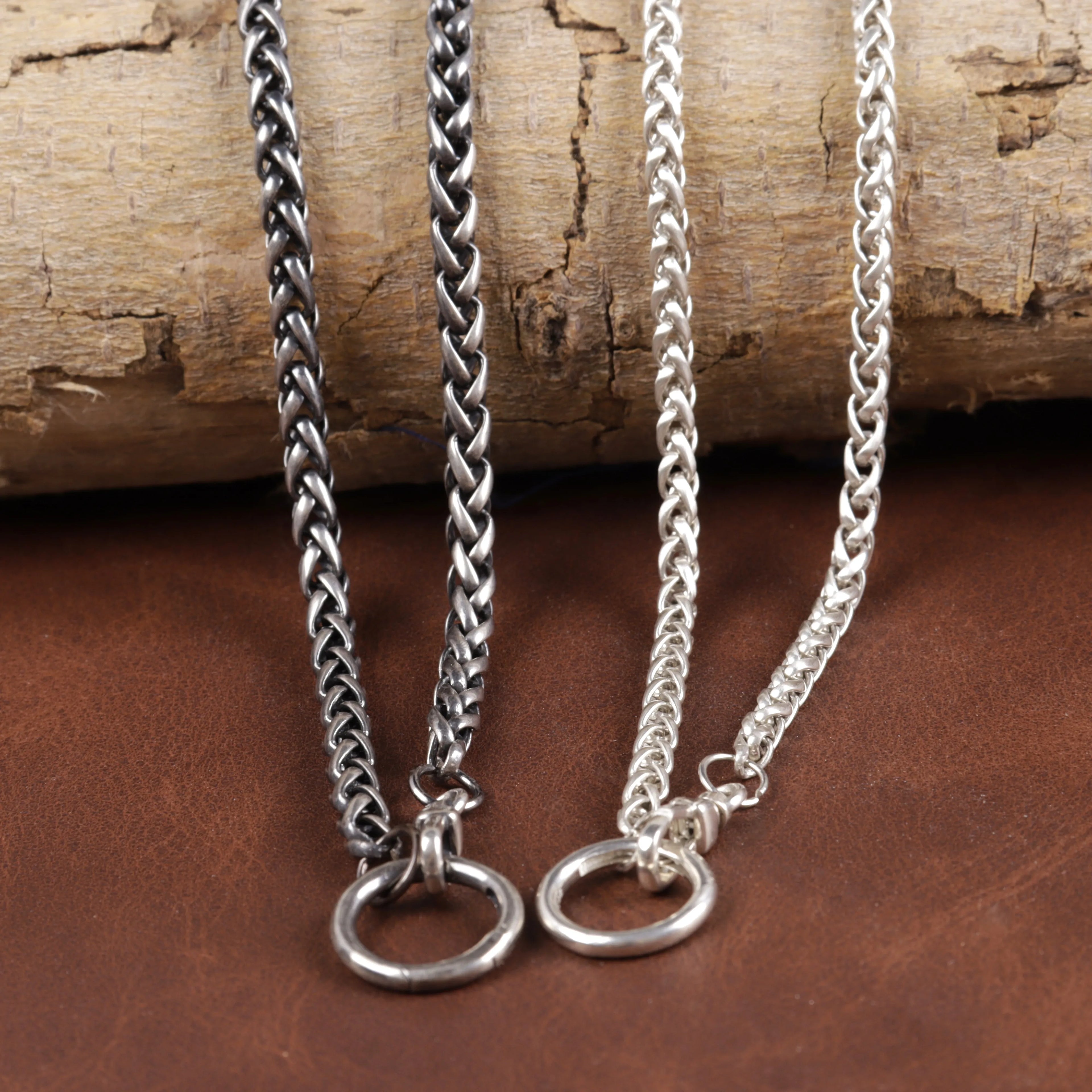 Unisex 925 Sterling Slver Wheat Chain Necklace with Spring Clasp-Pendant Holder