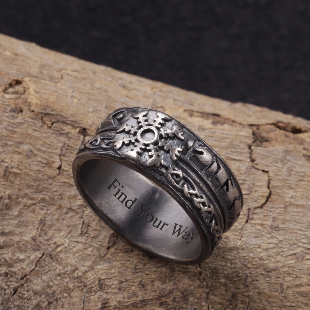 Personalized 925 Sterling Silver Viking Compass Ring Custom Engraved Mens Band