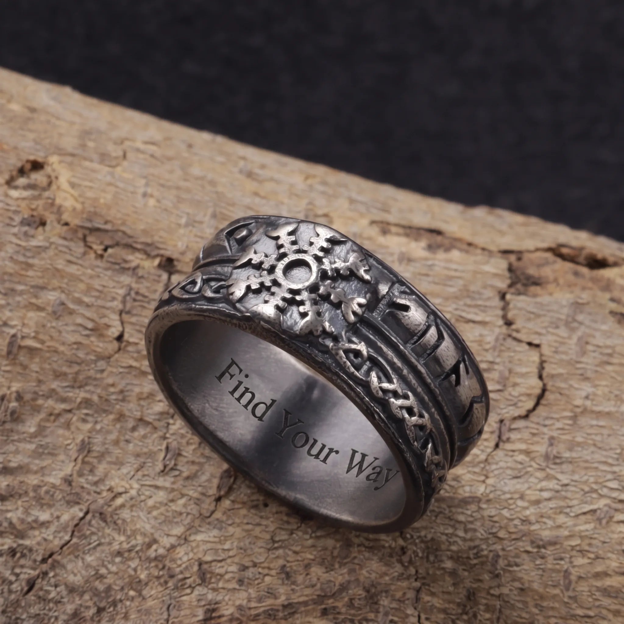 Personalized 925 Sterling Silver Viking Compass Ring Custom Engraved Mens Band