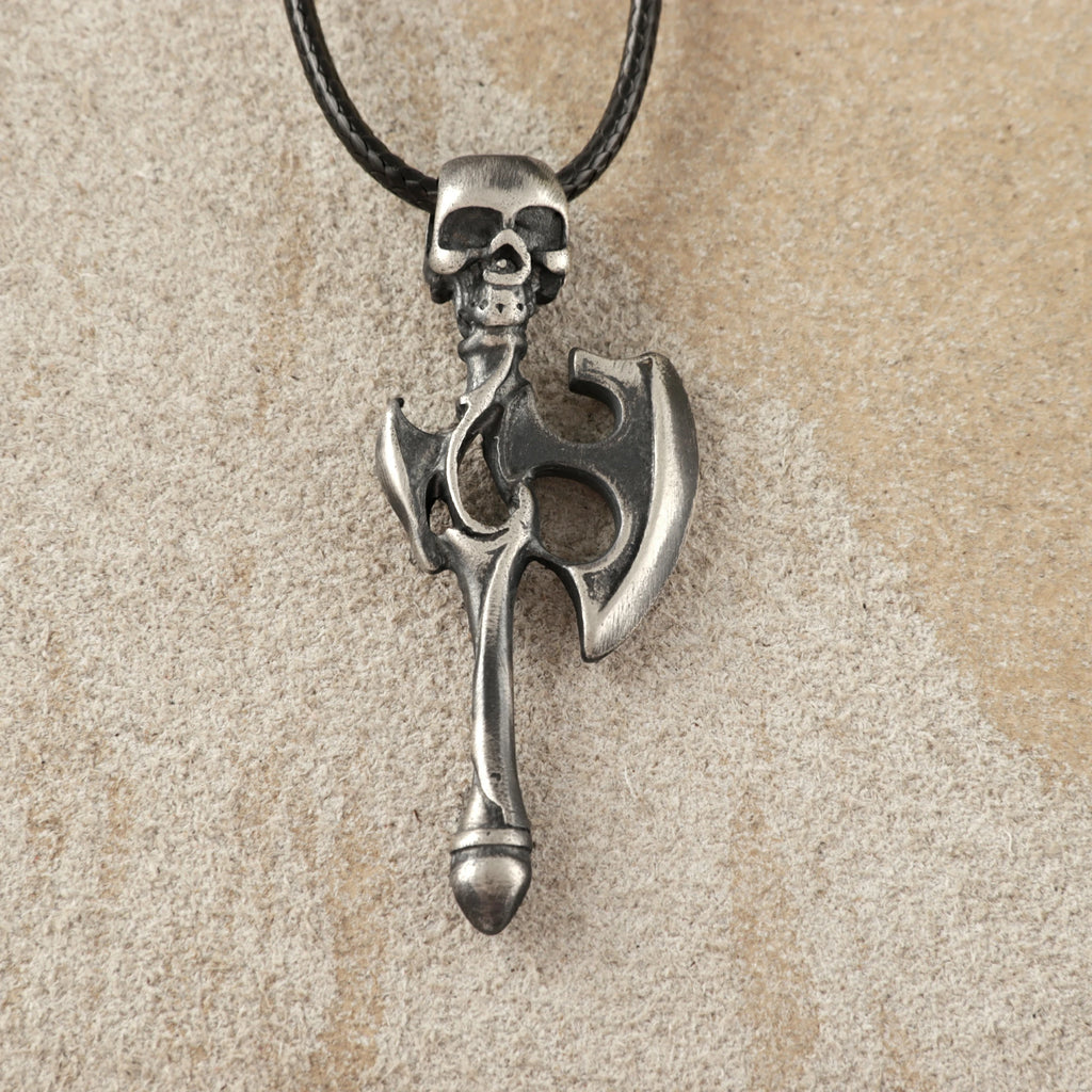 925 Sterling Silver Gothic Skull Battle Axe Durable Viking Warrior Pendant