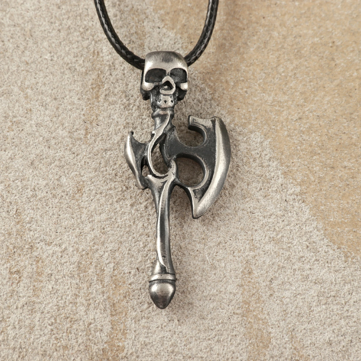 925 Sterling Silver Gothic Skull Battle Axe Durable Viking Warrior Pendant