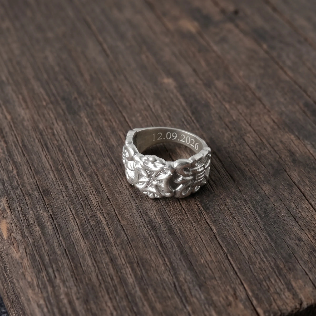 925 Sterling Silver Fleur de Lis Gothic Band, Personalized Biker Promise Ring, Religious Gift for Him