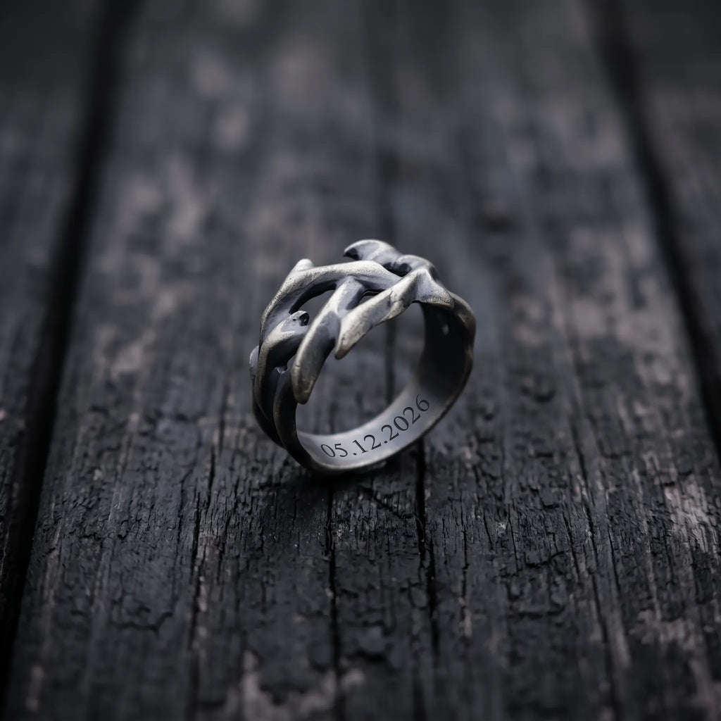 Custom Crown of Thorns Solid 925 Sterling Silver Ring, Engraved Gothic Thorn Band, Faith Gift