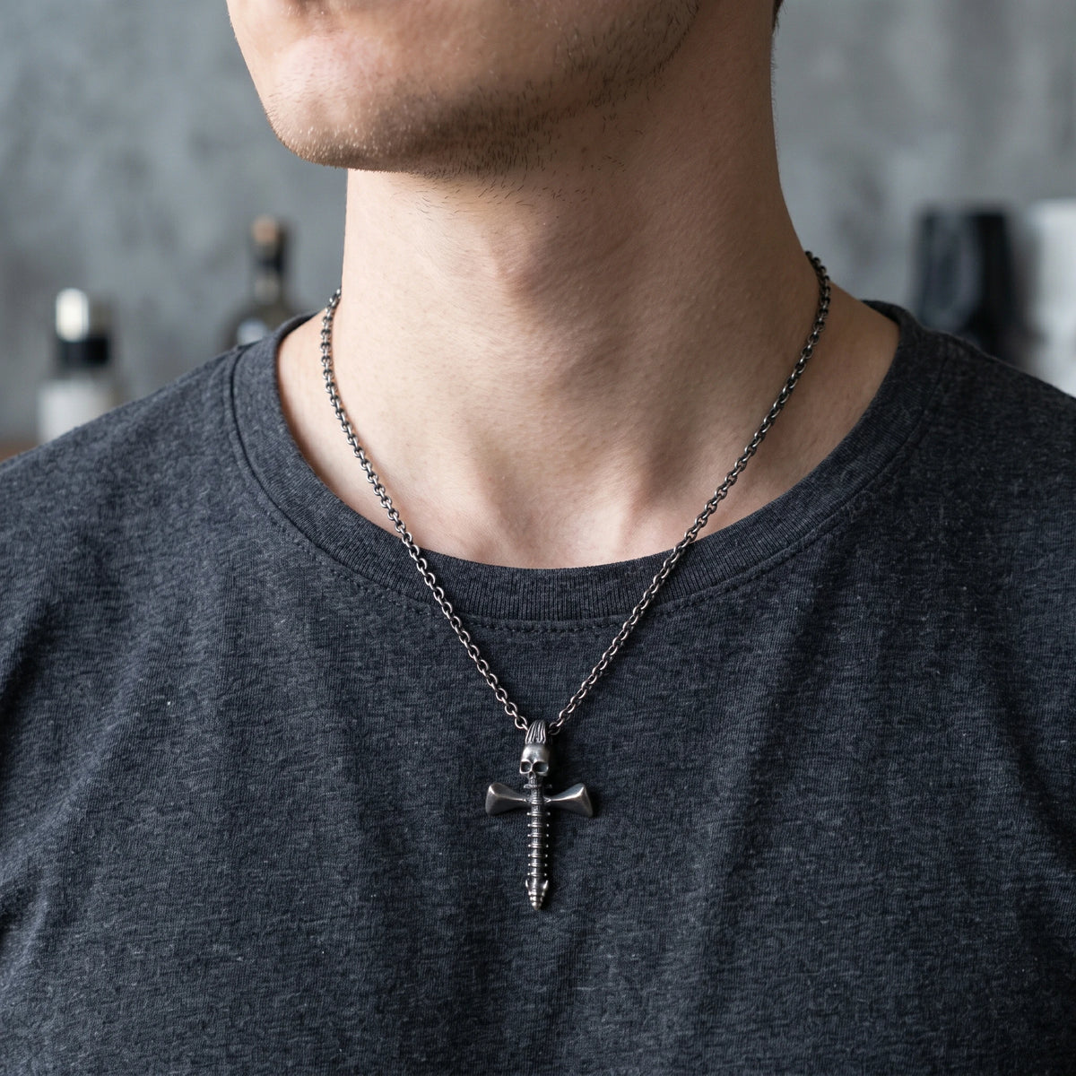 925 Sterling Silver Skull Spine Cross Pendant Symbolizing Victory Over Death And Faith