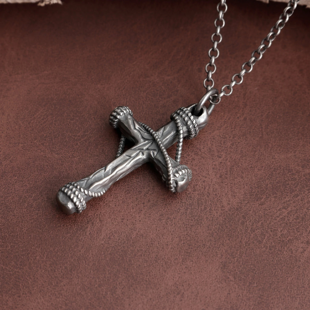 925 Sterling Silver Sacred Rope Cross Pendant Binding Your Soul To Eternal Divine Love