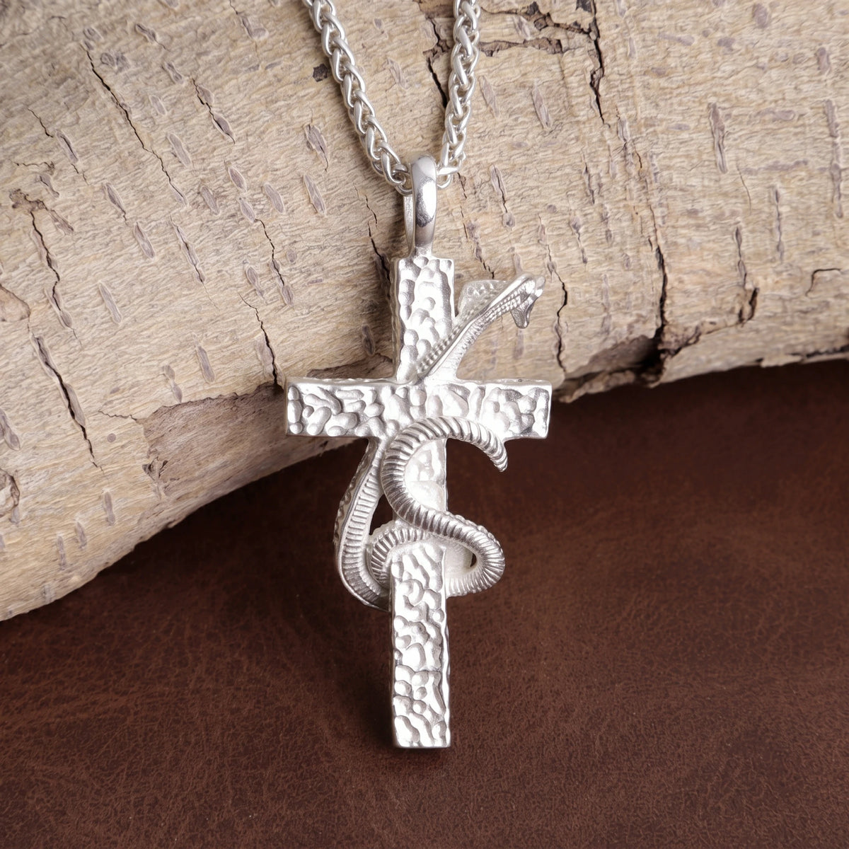 925 Sterling Silver Serpent Cross Pendant Conquering Evil With Divine Healing Faith
