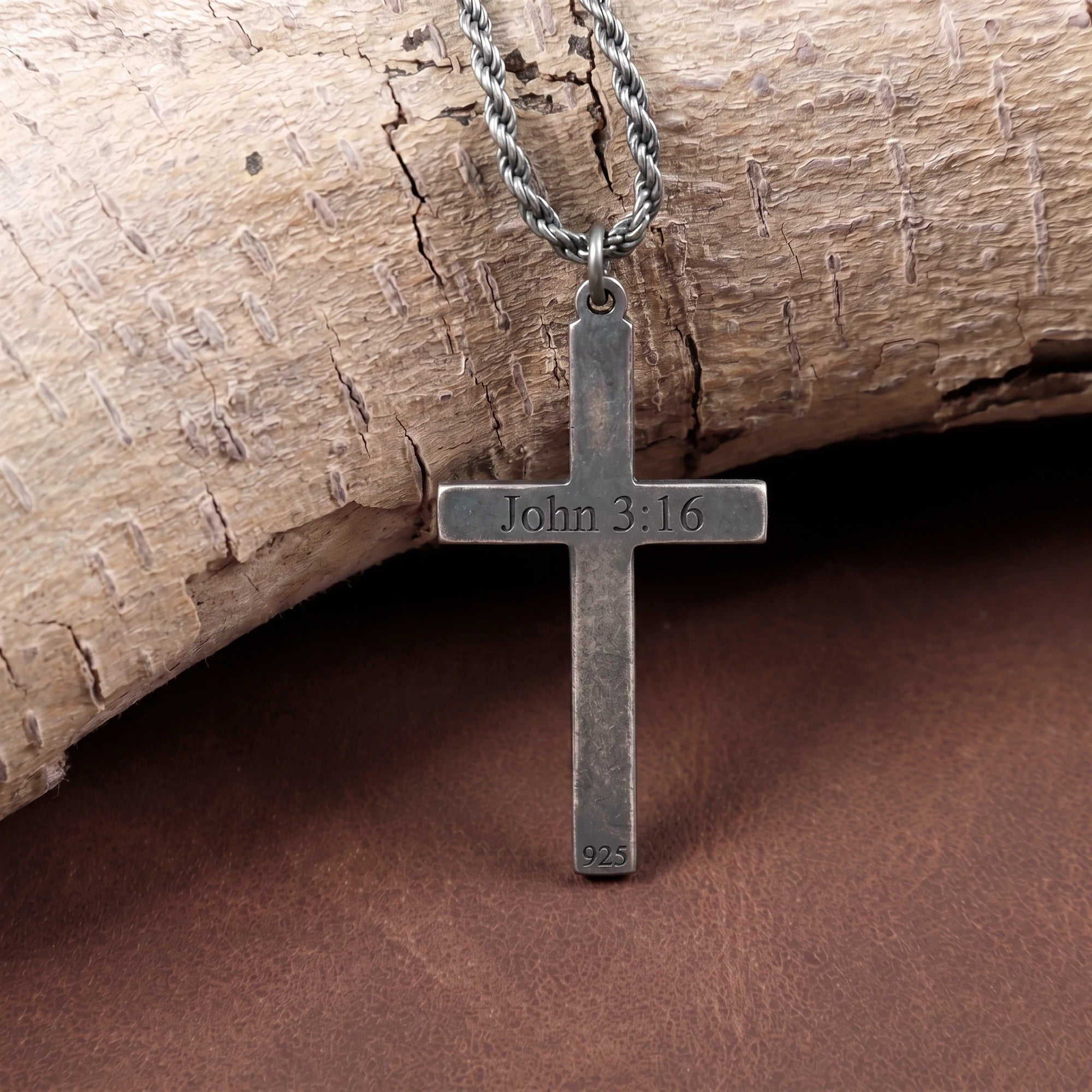 925 Sterling Silver Linear Grooved Cross Durable Custom Engravable Pendant