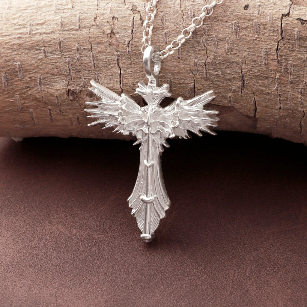 Custom 925 Sterling Silver Angel Wing Cross Pendant for Divine Heavenly Protection