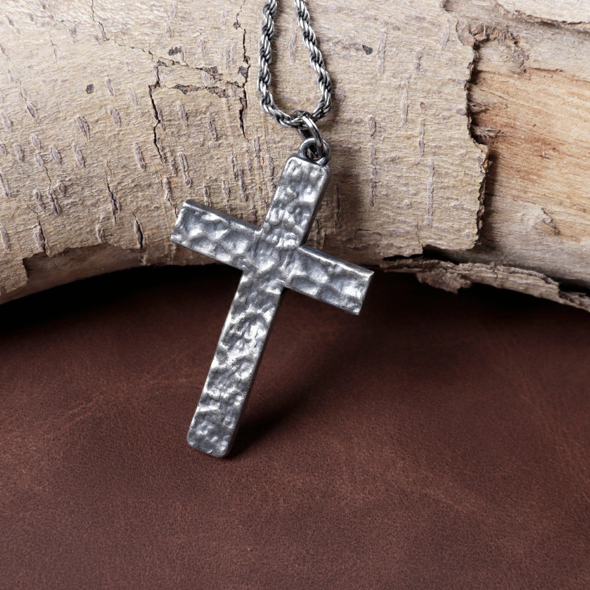 925 Sterling Silver Hammered Cross Durable Faith Pendant Necklace Gift