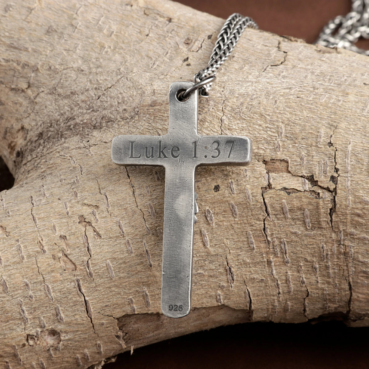 925 Sterling Silver Engravable Crucifix Pendant Bearing Christ Sacrifice In Divine Light