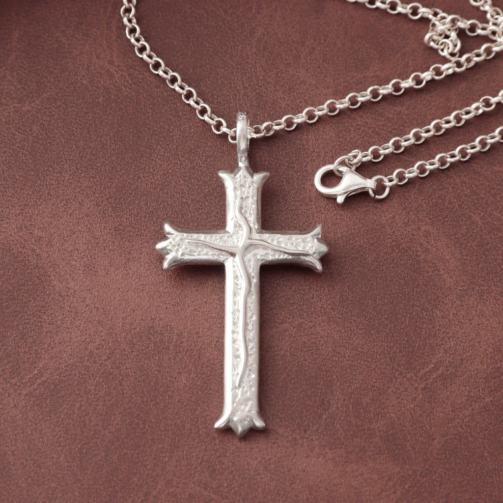 Custom 925 Sterling Silver Hammered Cross Pendant Offering Sacred Grace And Living Water