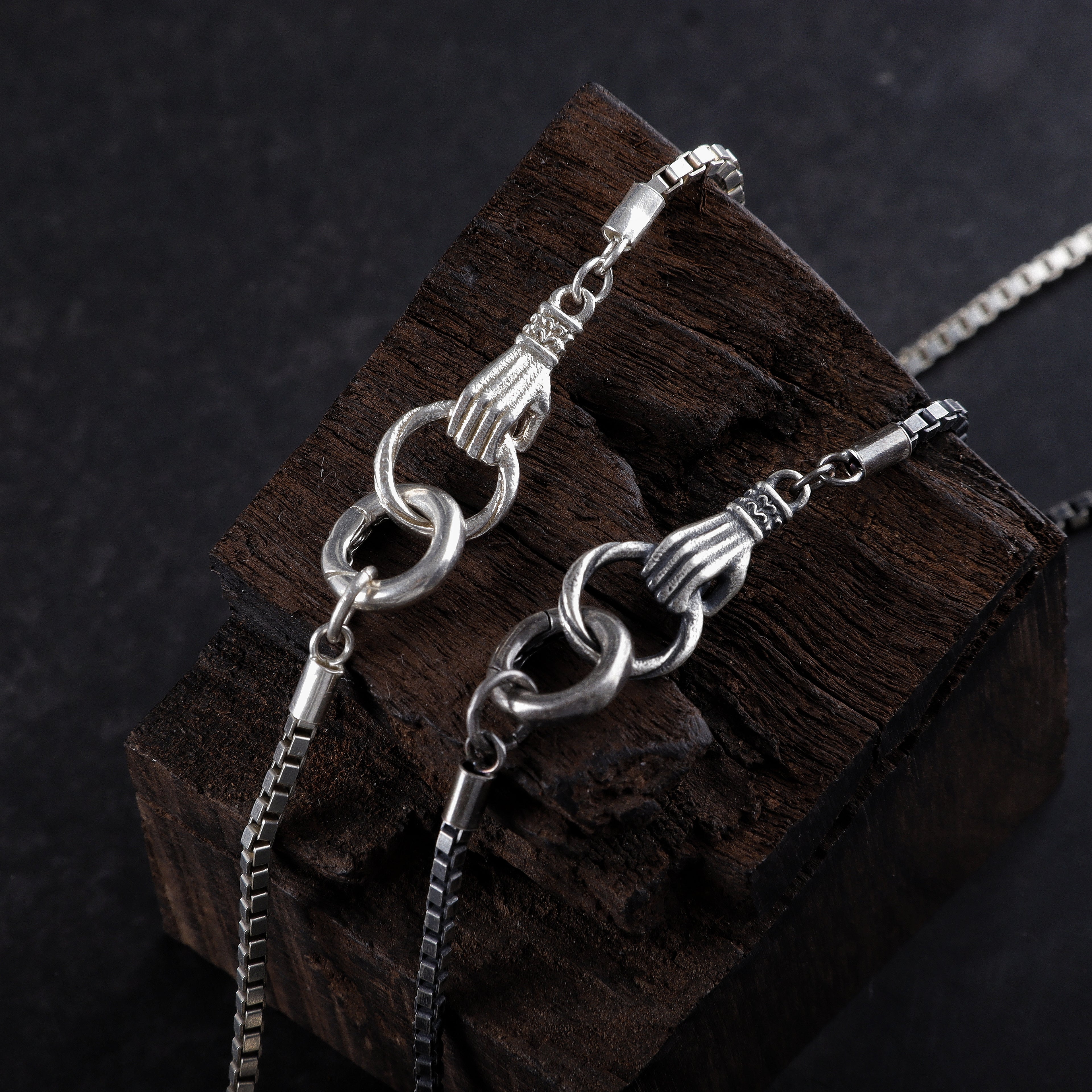 2mm Silver Box Chain with Unique Hand Clasp Necklace