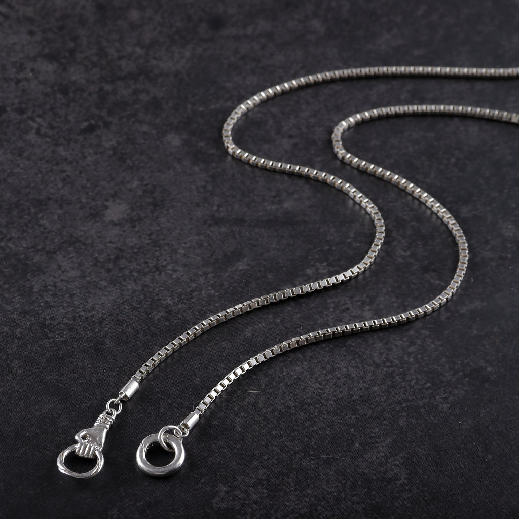 2mm Silver Box Chain with Unique Hand Clasp Necklace