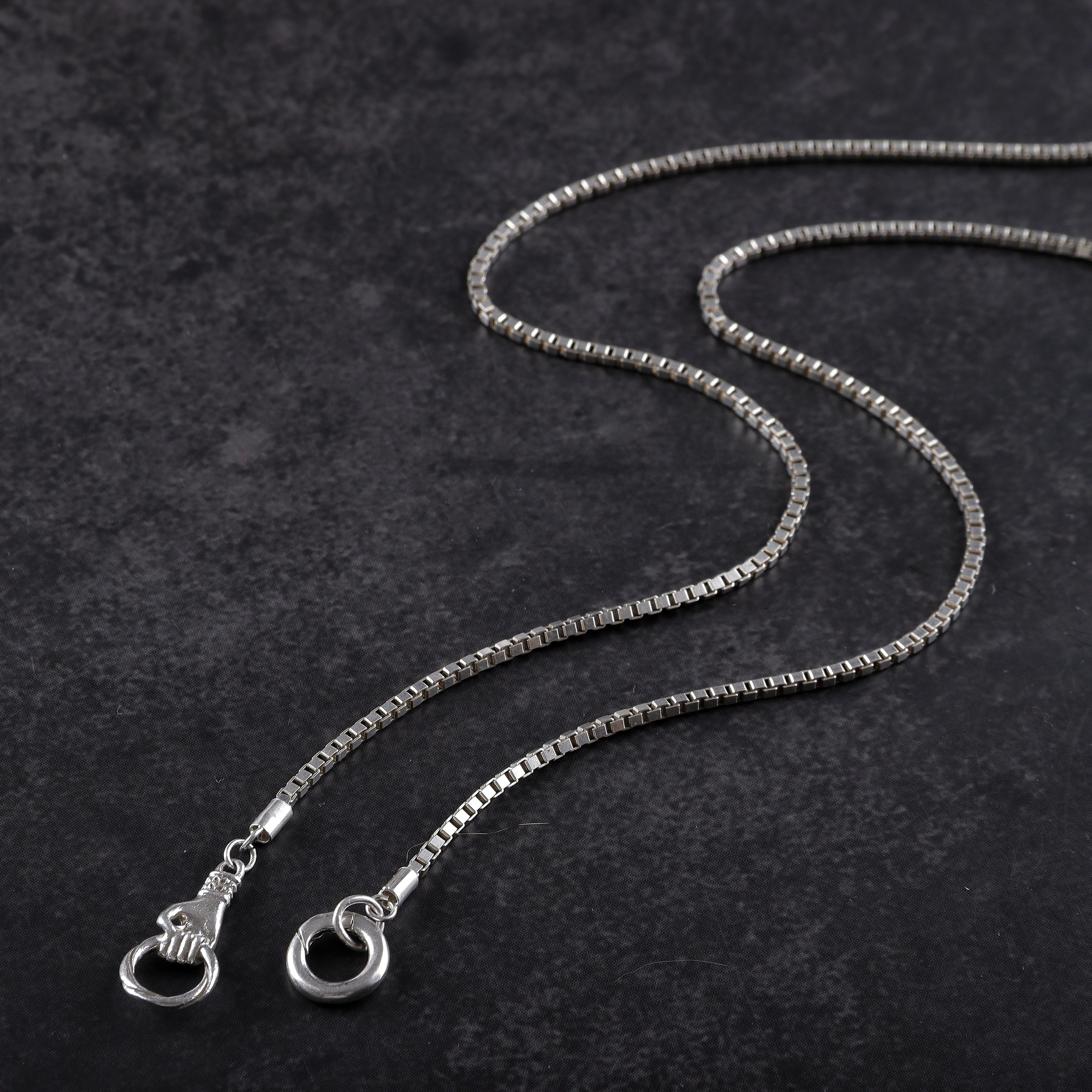 2mm Silver Box Chain with Unique Hand Clasp Necklace