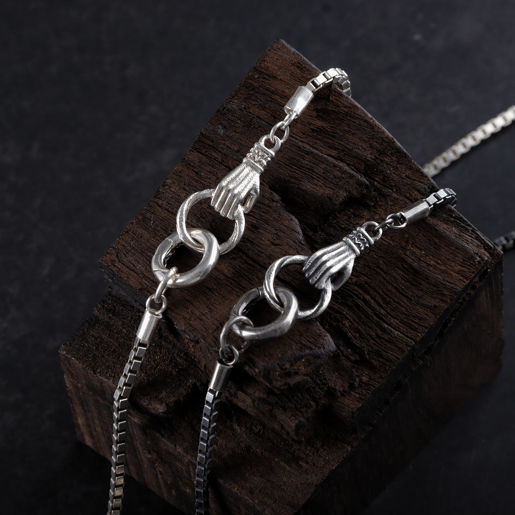2mm 925 Sterling Silver Box Chain with Unique Hand Clasp Necklace