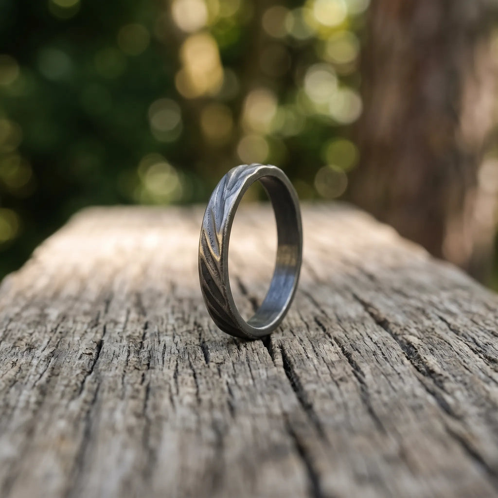 Custom Engraved Damascus 925 Solid Silver Ring, Unique Personalized Band Gift