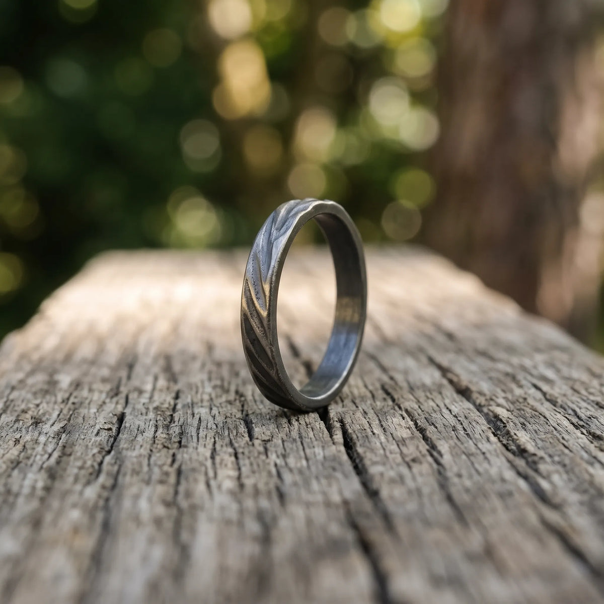 Custom Engraved Damascus 925 Solid Silver Ring, Unique Personalized Band Gift