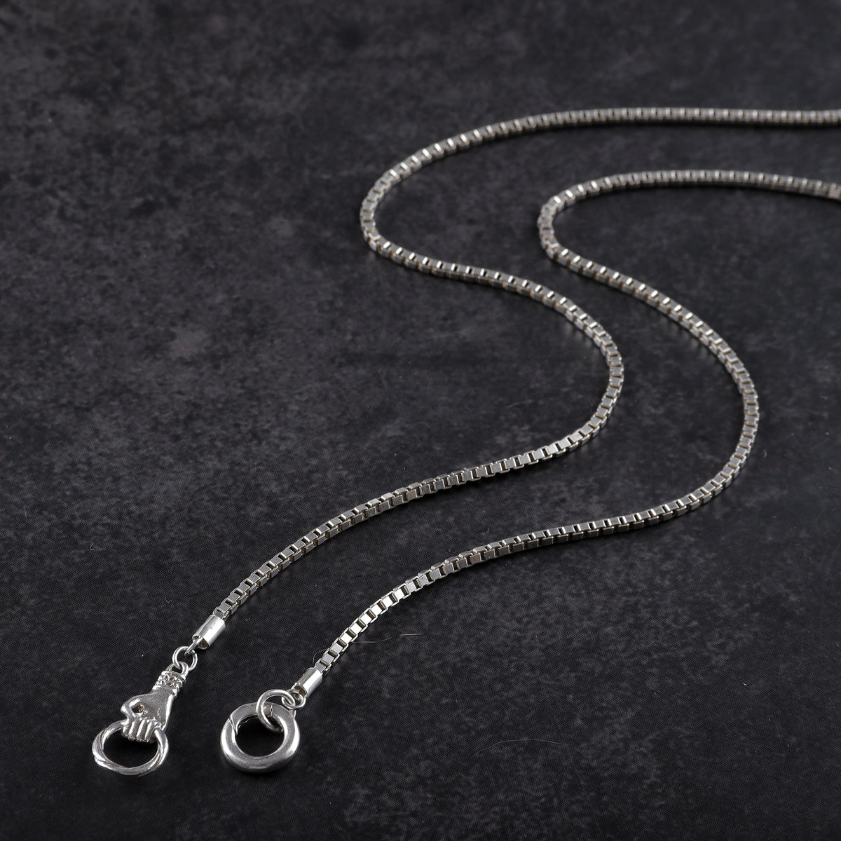 2mm 925 Sterling Silver Box Chain with Unique Hand Clasp Necklace