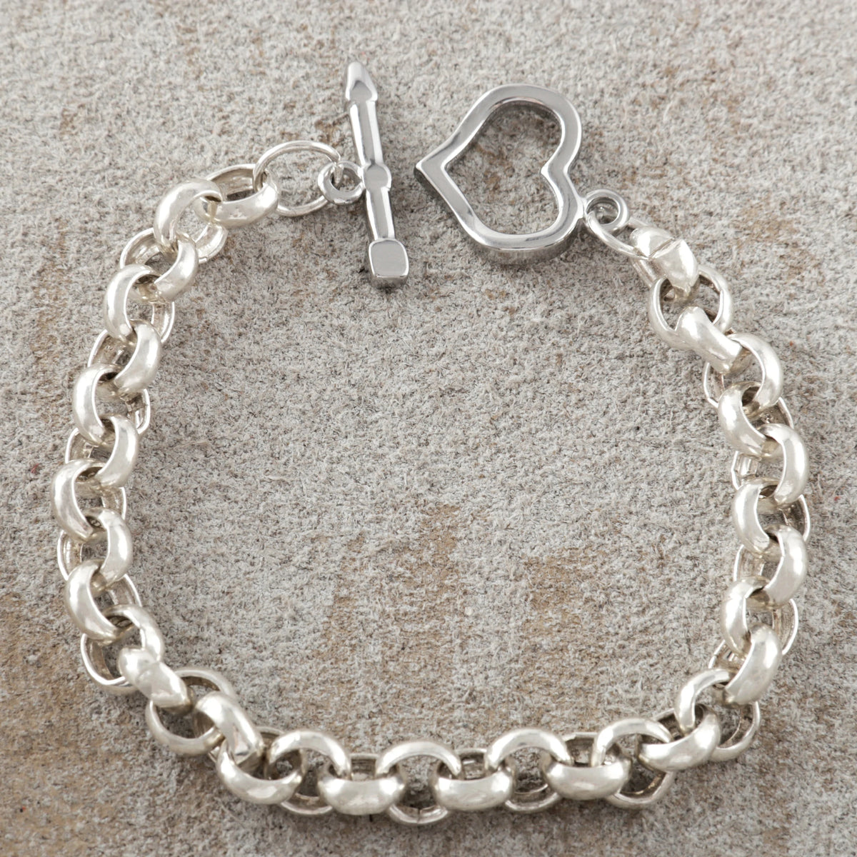 925 Sterling Silver Cupid's Arrow Heart Toggle Clasp Rolo Chain Bracelet