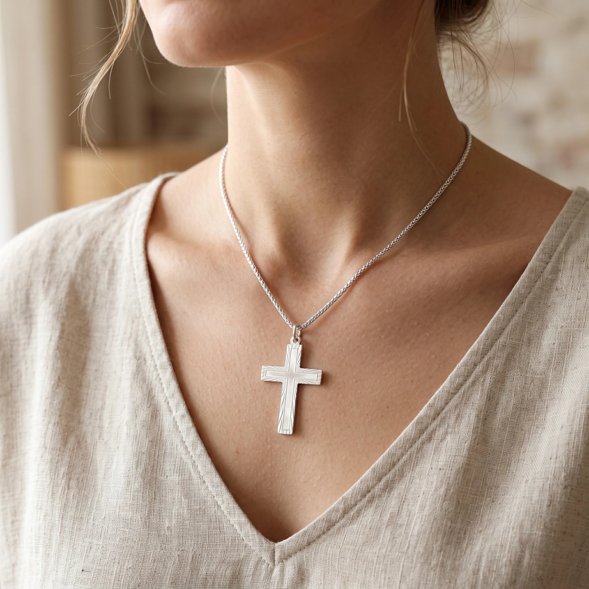 Custom 925 Sterling Silver Sunburst Cross Pendant for Heavenly Guidance & Eternal Light