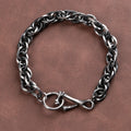 Rustic 925 Sterling Silver Heavy Loop Chain Bracelet with Artisan Bone Clasp
