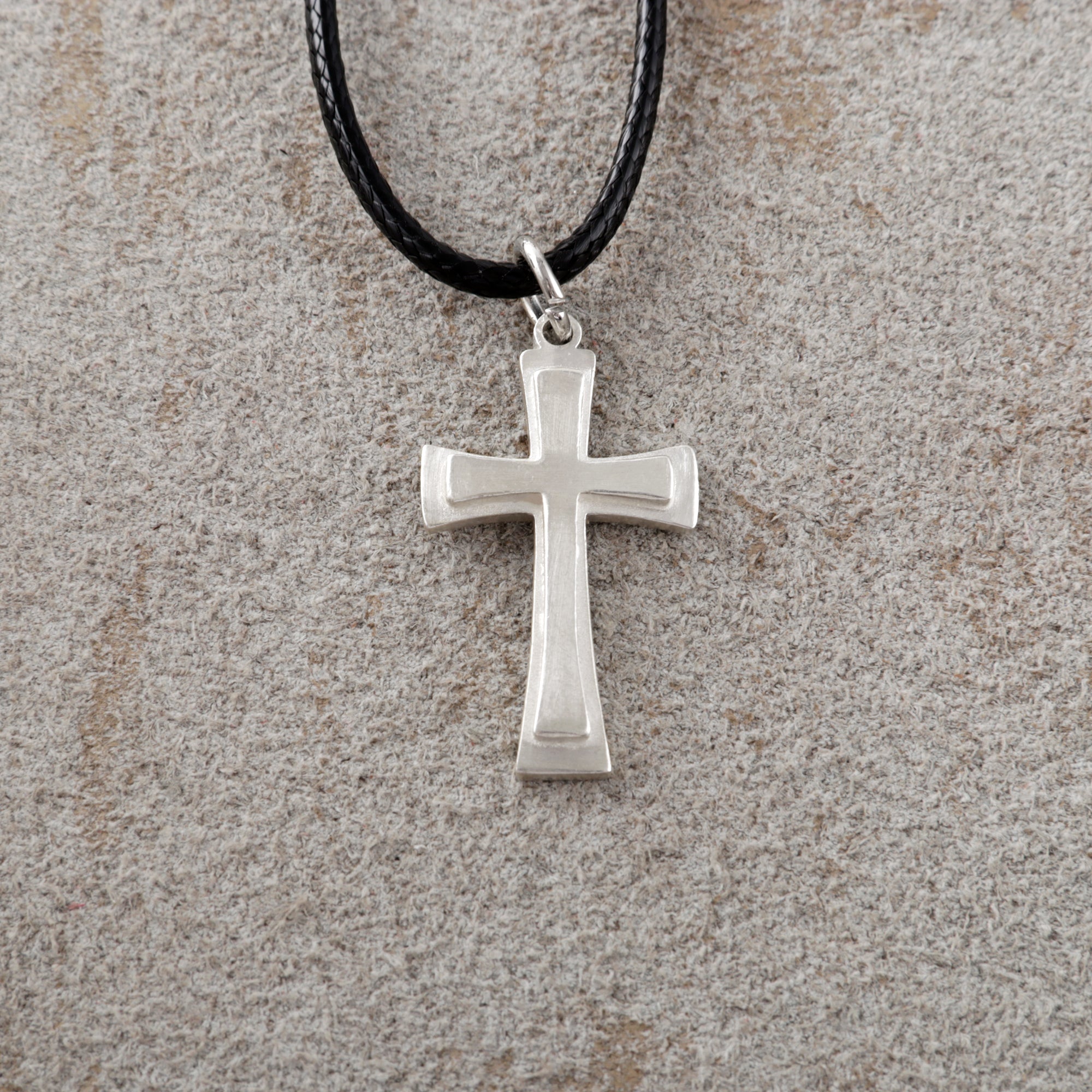 925 Sterling Silver Heirloom Tiered Holy Cross Engravable Faith Pendant Necklace