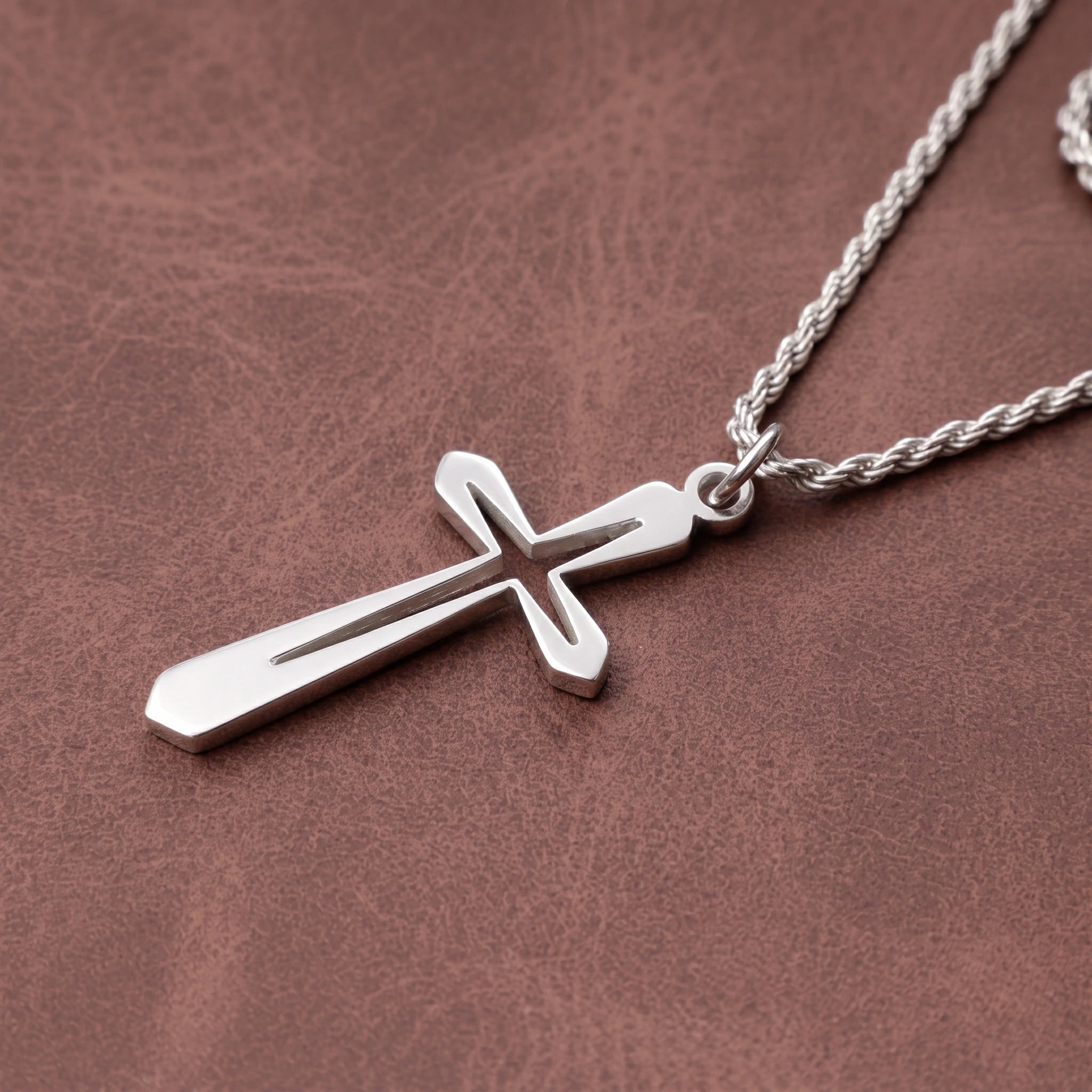 925 Sterling Silver Hollow Cross Pendant Embodying His Eternal Grace and Holy Light
