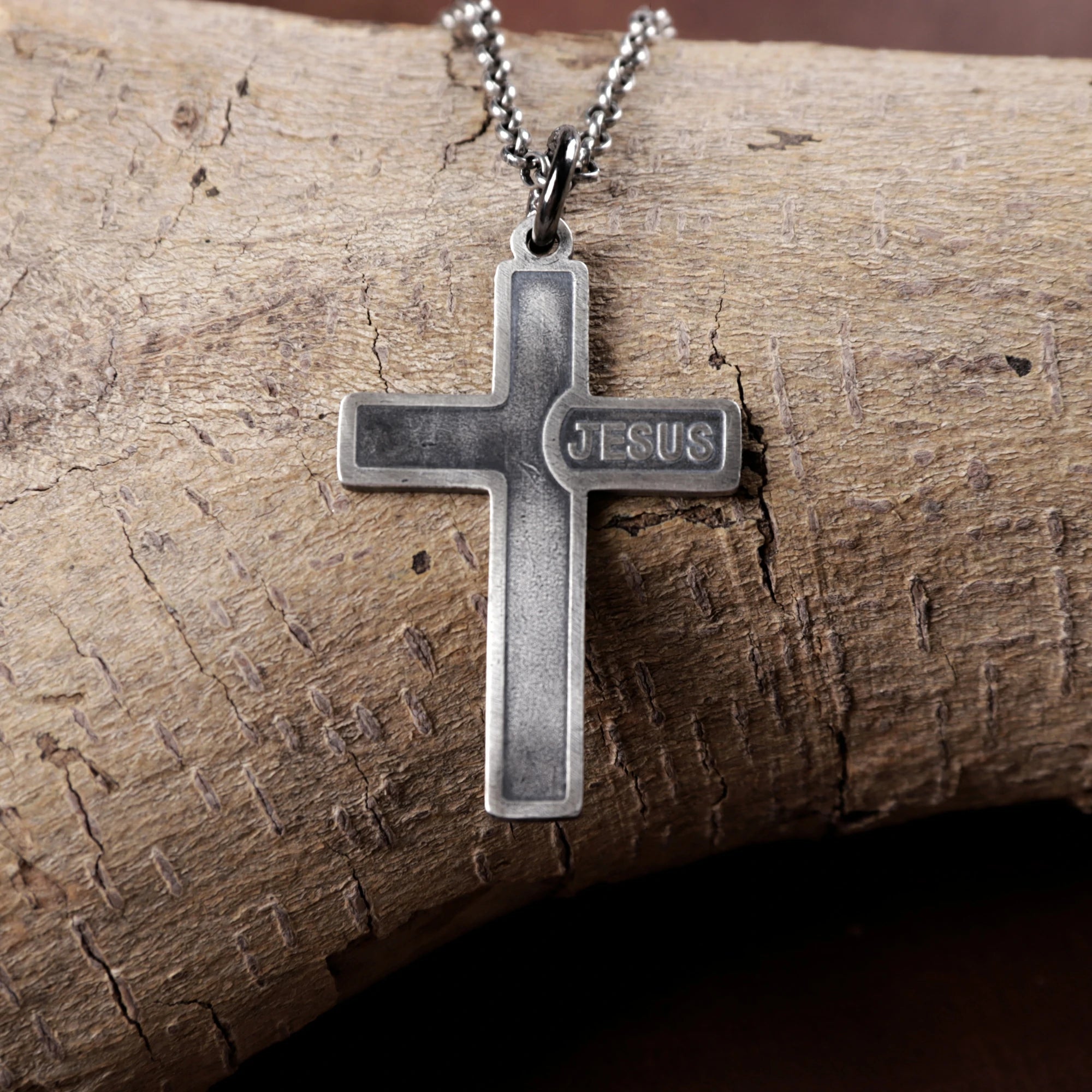 925 Sterling Silver Jesus Name Cross Durable Custom Engravable Pendant Necklace