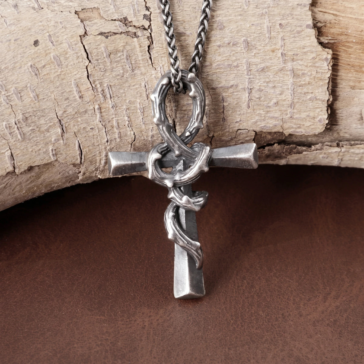 925 Sterling Silver Crown Of Thorns Cross Pendant Anchored In His Eternal Salvation